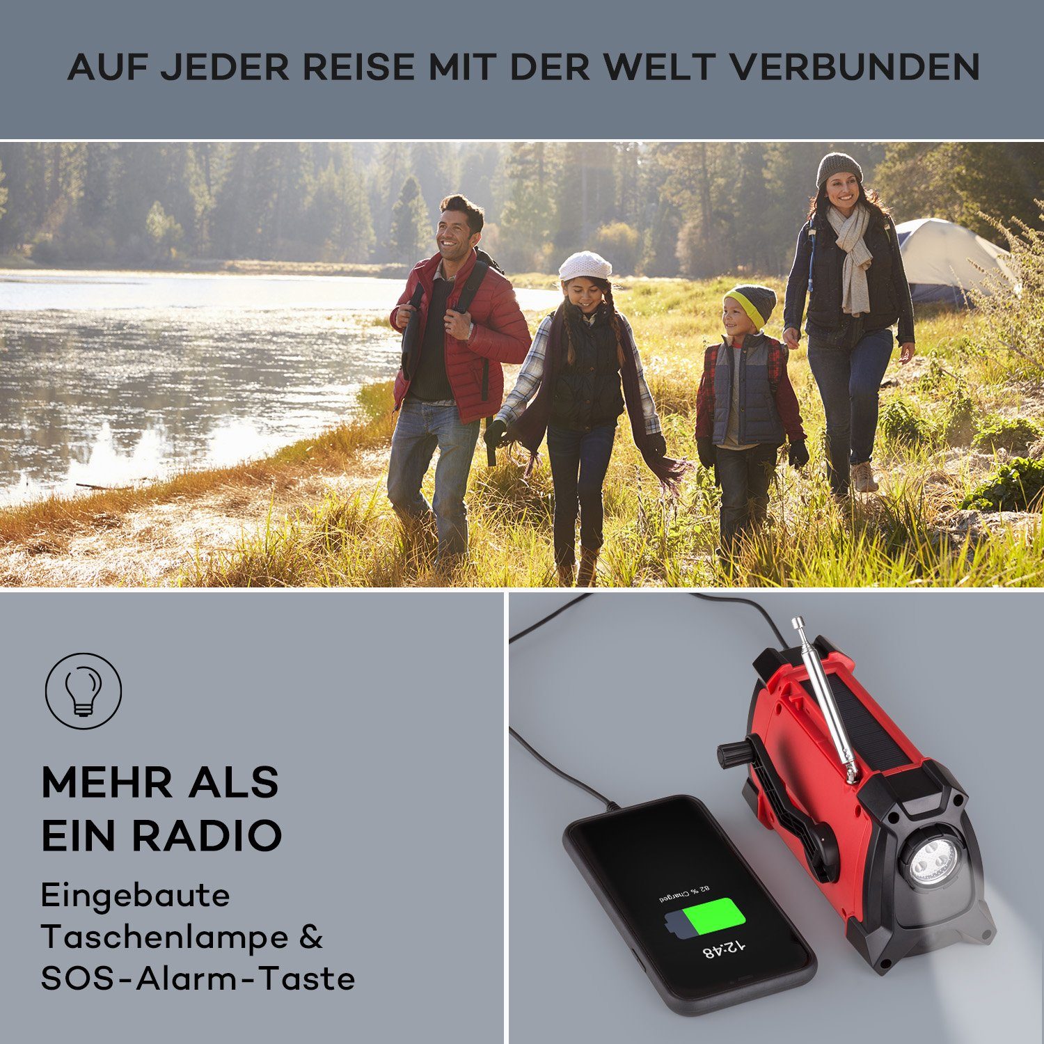 Auna Patagonia DAB+ Radio (DAB / DAB+ und FM-Radio, Outdoor Radio Solar Akku -Aufladung)