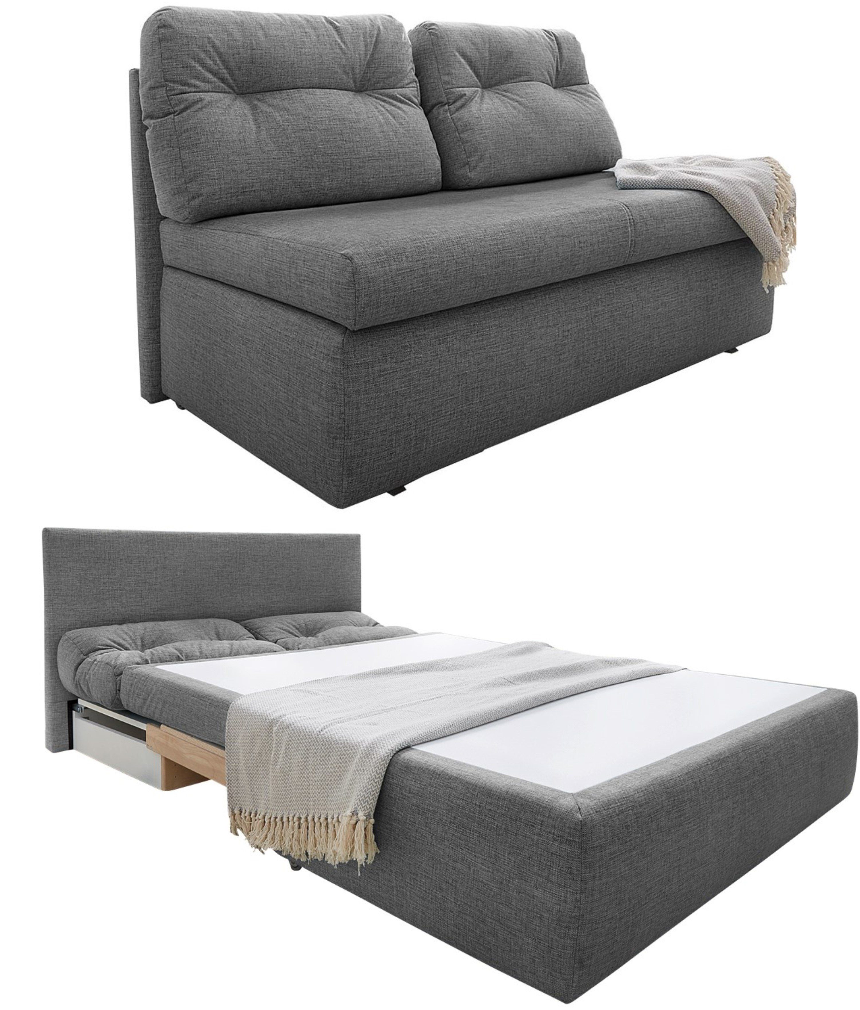 luma-home Schlafsofa 15119, 136 cm breit, Bettfunktion, Liegefläche 126x192 cm, Bettkasten, Mikrofaser, Grau