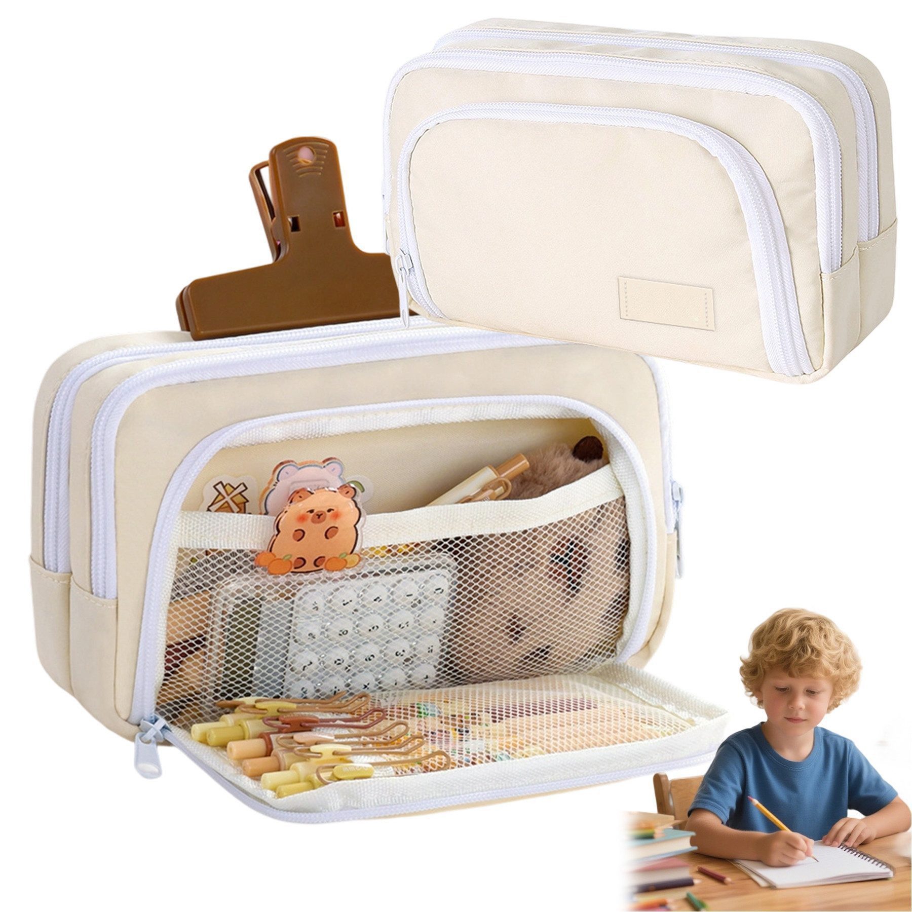 Mutig Federmäppchen Mäppchen mit 3 Fächer Federtasche, große Kapazität Federmappe, (Mädchen, Junge, Teenager, Erwachsene, Schlamppermäppchen Pencil Case mit Reißverschluss), für Schule Büro