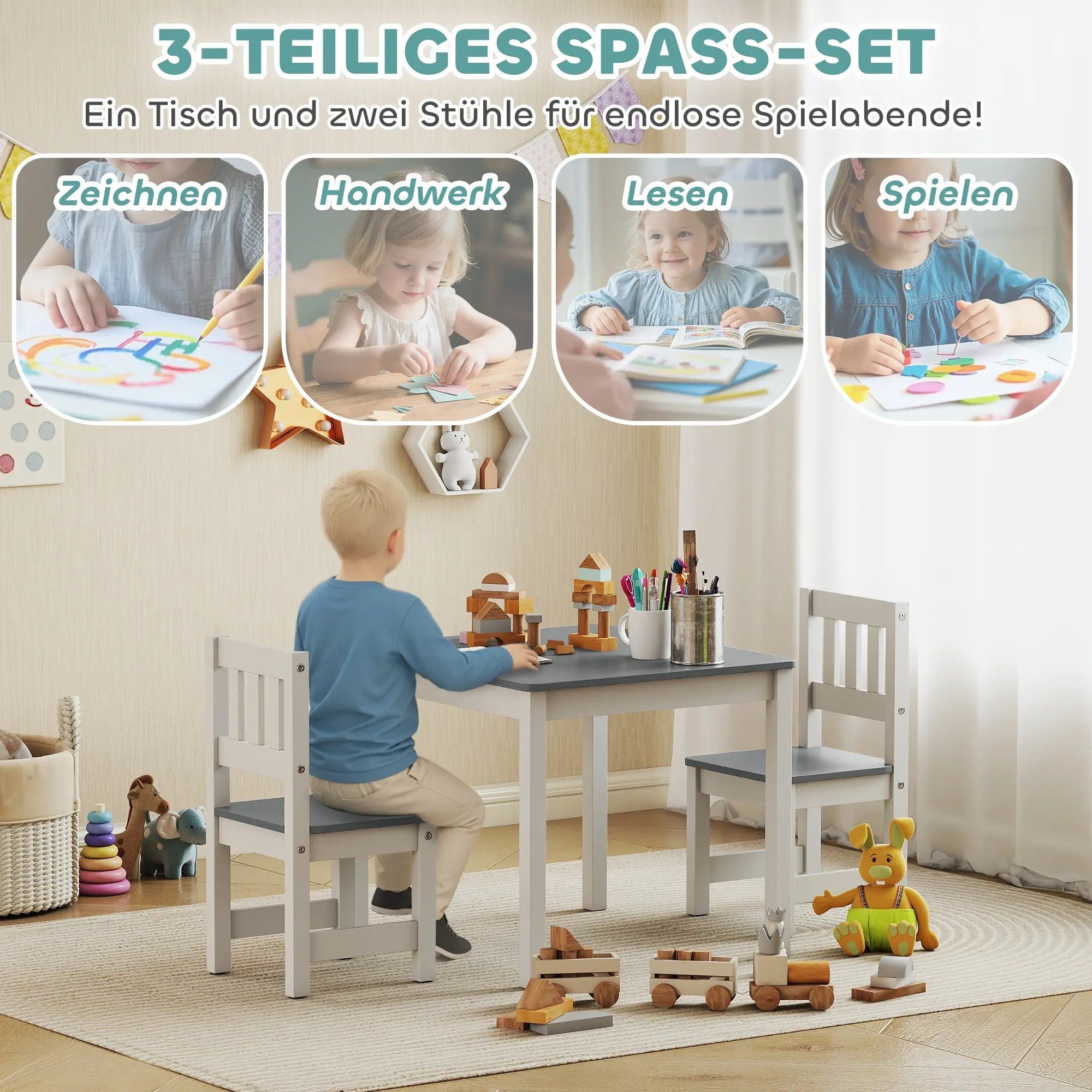 BlingBin Children's Seating Set, Children's Table with 2 Chairs, Children's Room Table & Chair Set (3-piece Children's Seating Set, 3-piece, Table with 2 Chairs), Craft Table for Children, Children's Furniture for Children's Rooms, Kindergartens