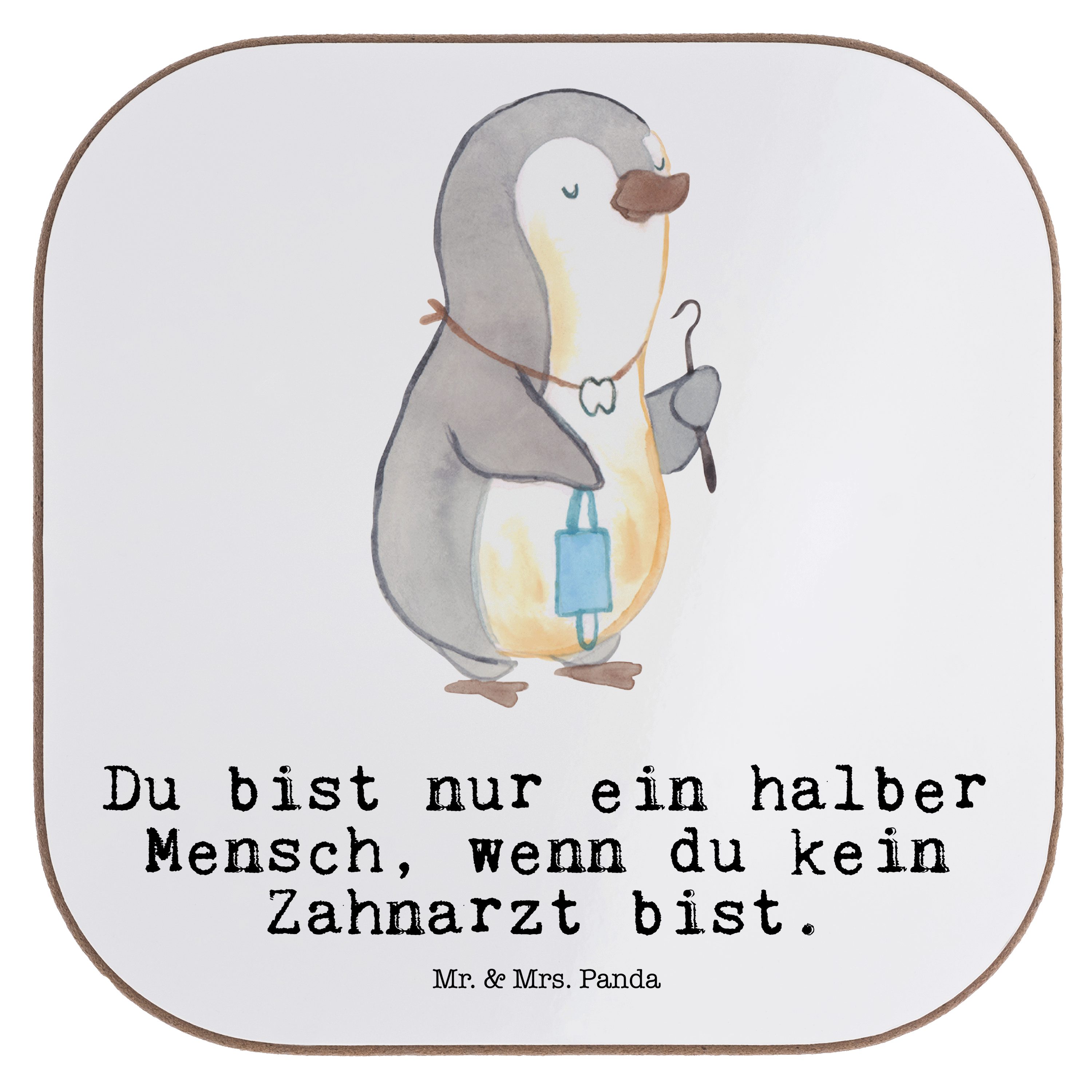 Mr. & Mitarbeiter, - Getränkeuntersetzer, Weiß Getränkeuntersetzer - Panda Herz 1-tlg. Mrs. Geschenk, Zahnarzt mit