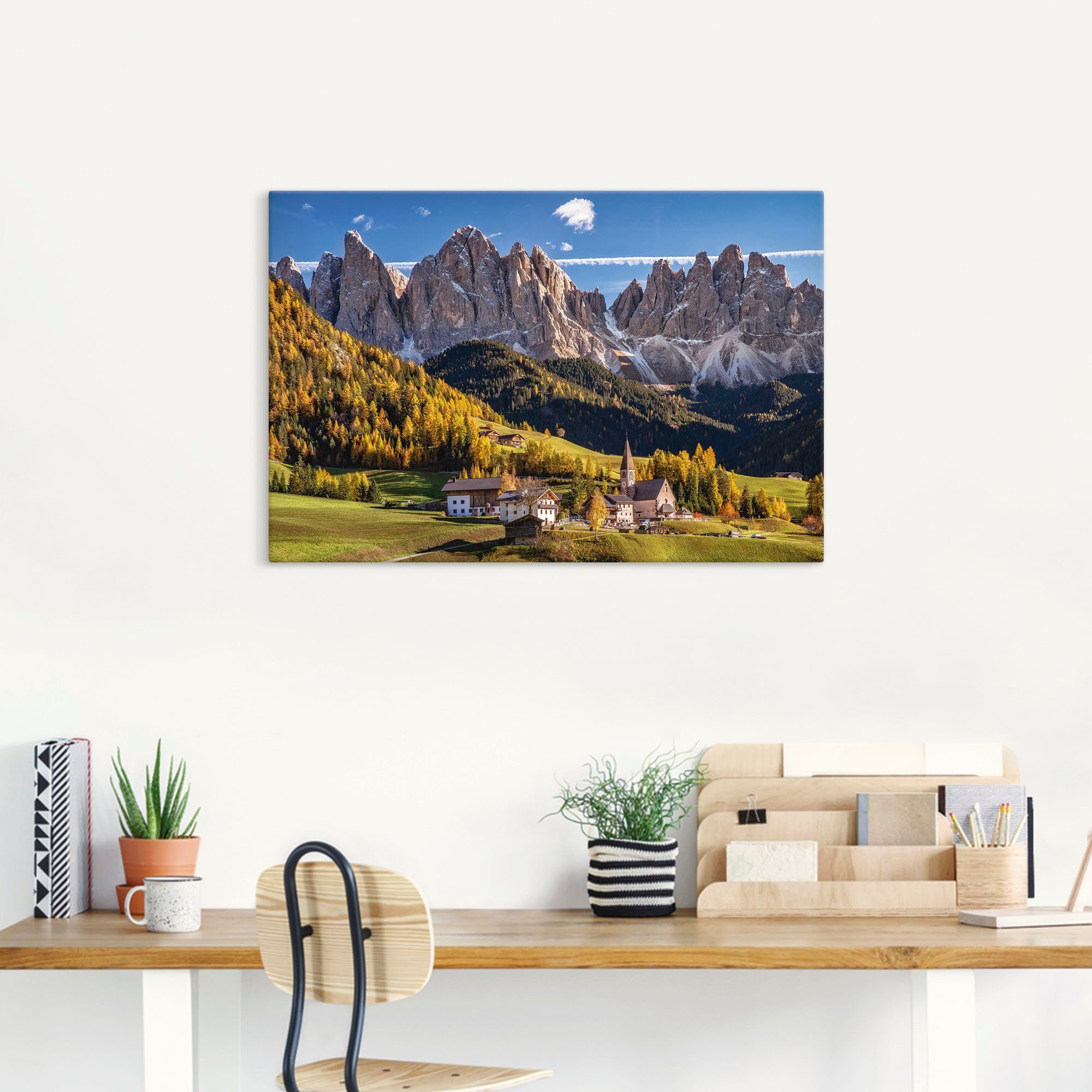 in St), (1 Leinwandbild, Artland Wandaufkleber Alpenbilder Poster oder als Wandbild Größen in Alubild, versch. Herbst Südtirol, & Berge