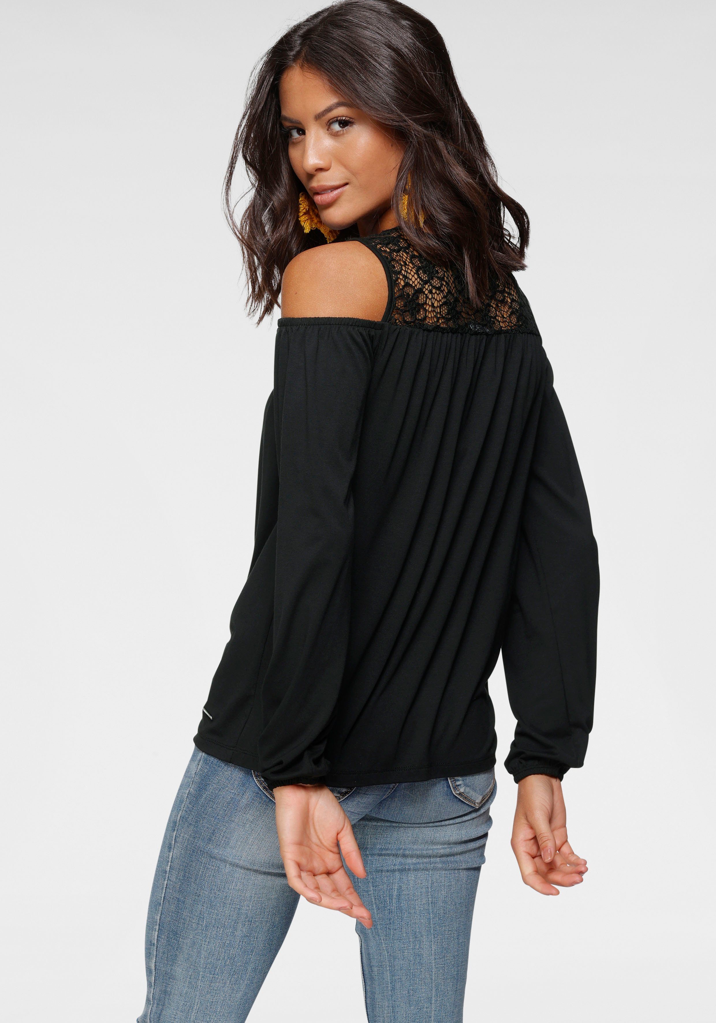 Laura Scott Langarmshirt mit Material) (aus Spitze nachhaltigem schwarz