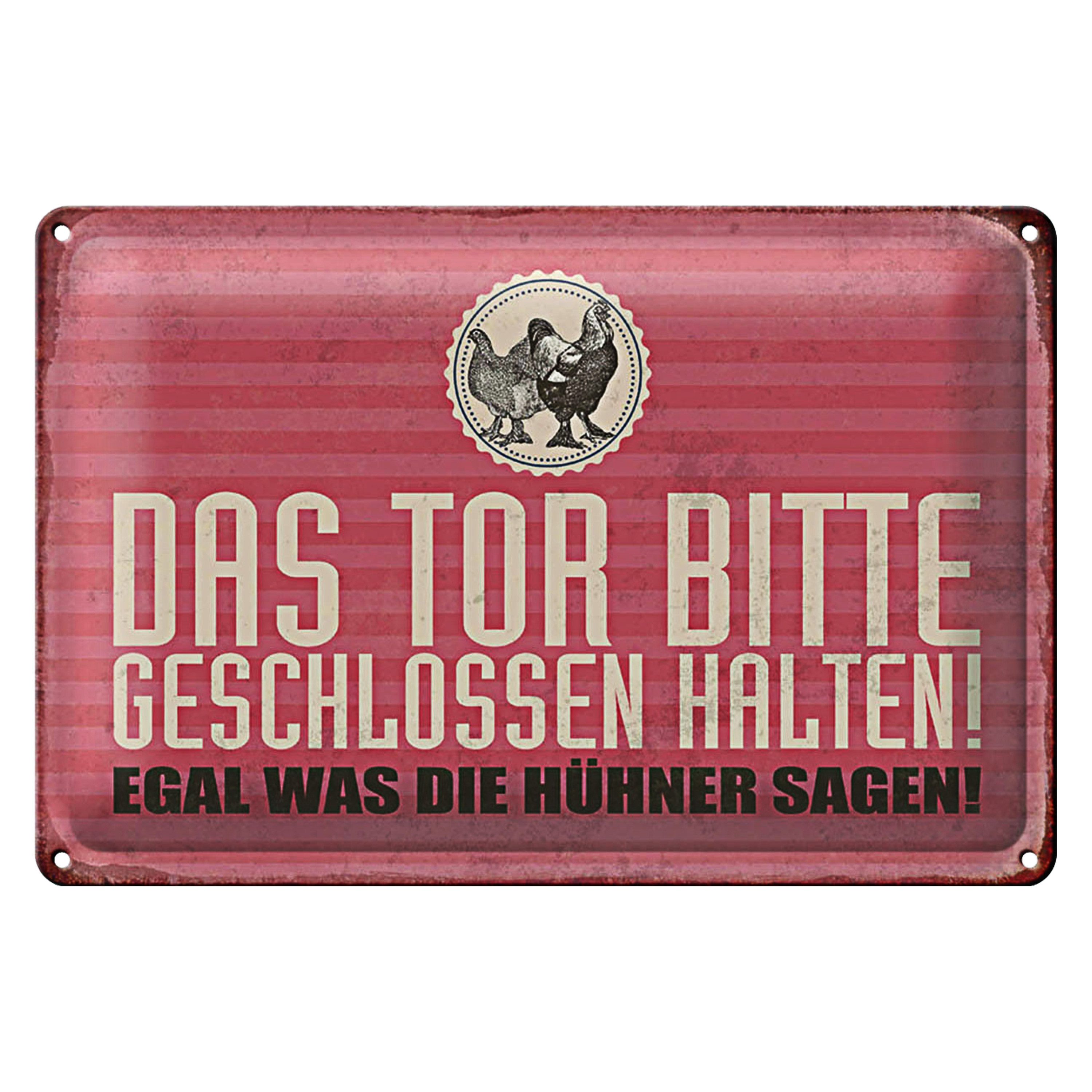Roomando Metallschild Blechschild Hühnerstall 30x20cm Tor geschlossen halten Hühner