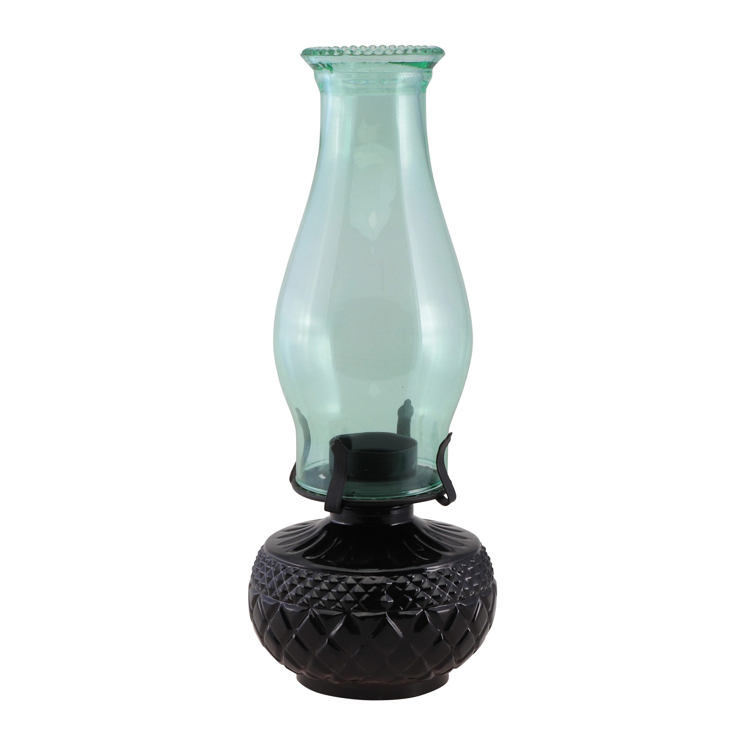 CHAKS Dekoobjekt Grüne Glas Laterne mit schwarzem Sockel - 12 x 31