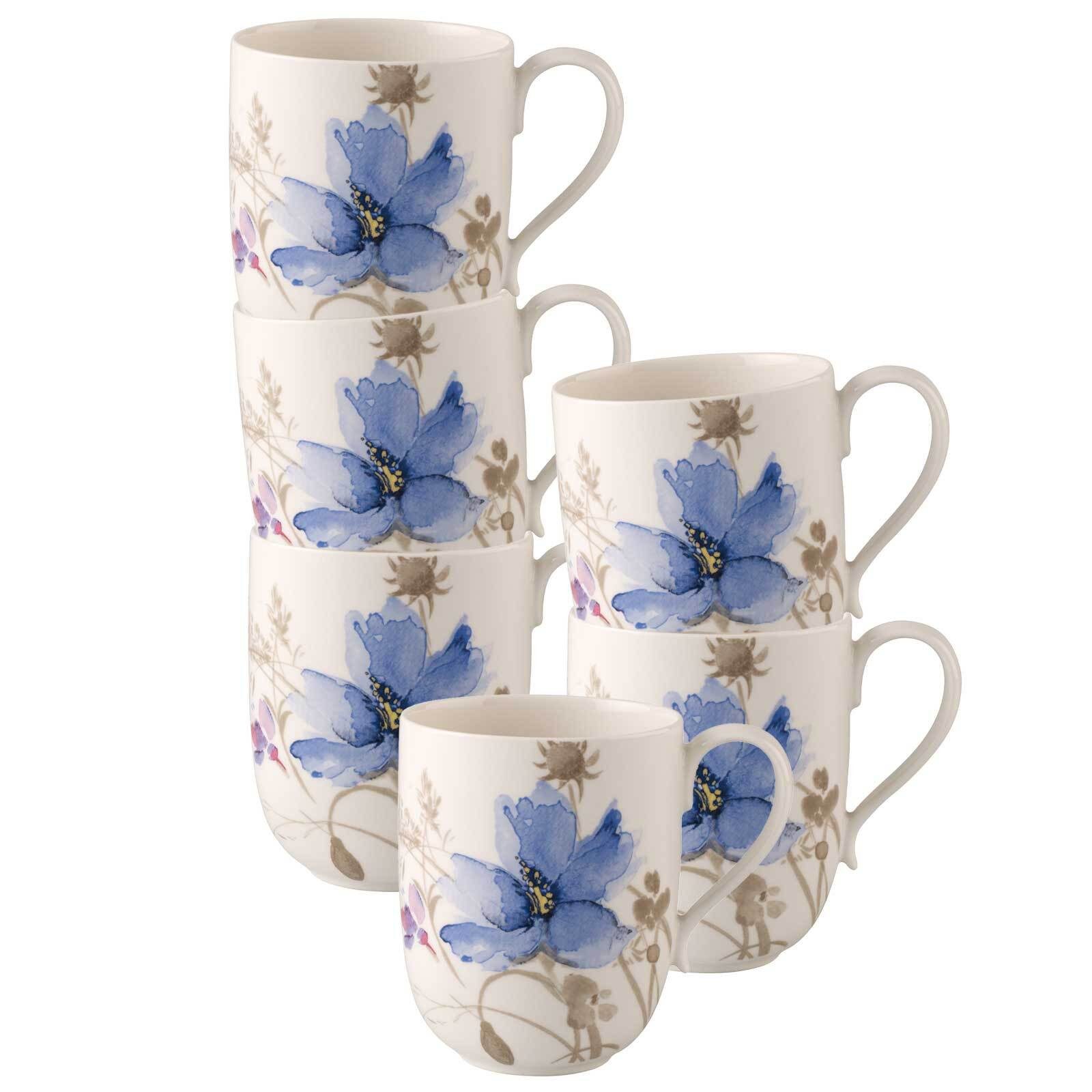 Villeroy & Boch Becher Mariefleur Gris Basic Latte Macchiato Becher, 6-tlg., Porzellan
