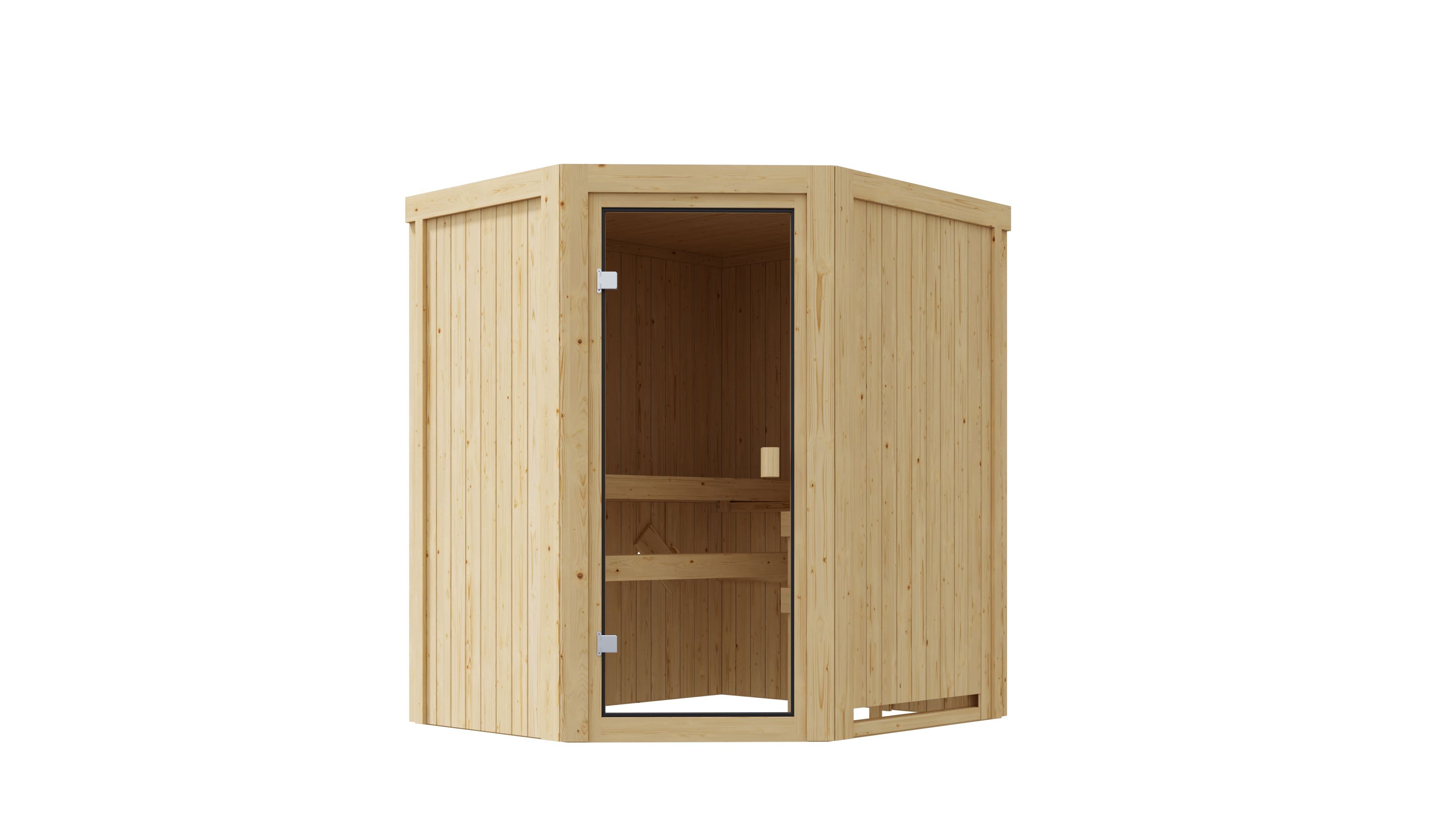 Karibu Sauna Innensauna Divna inkl. Saunaofen 3,6kW integr. Steuerung, nordisches Fichtenholz, Made in Germany, 68mm