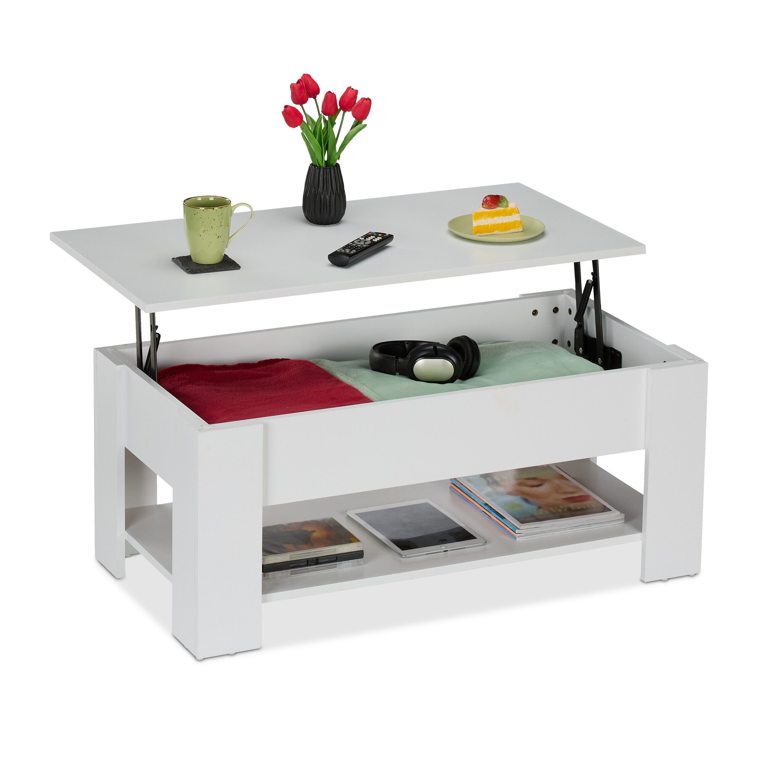relaxdays Couchtisch Aufklappbarer Couchtisch, Weiß günstig online kaufen