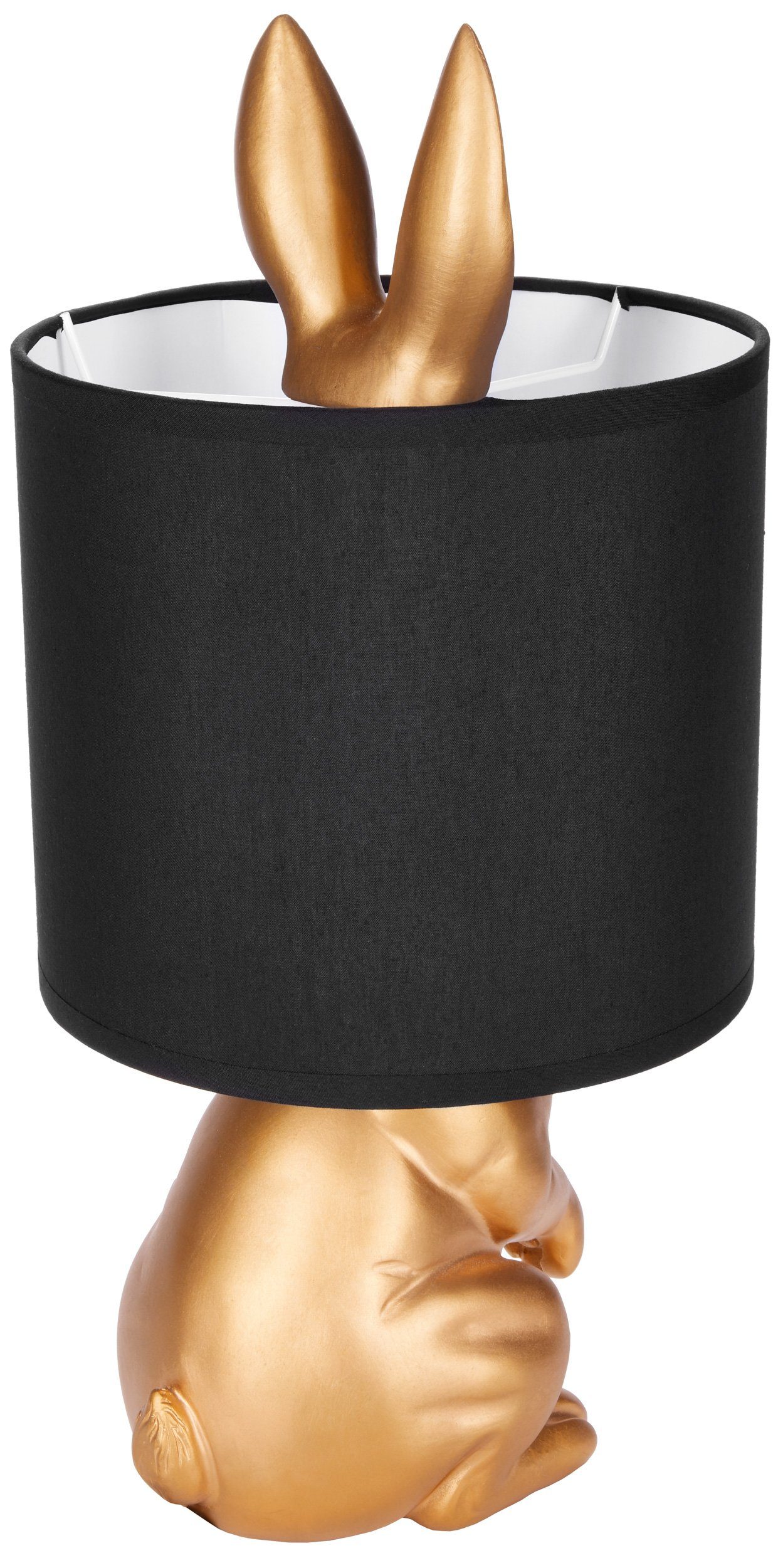 Lampenschirm, cm BRUBAKER Keramikfuß, 42 Gold mit Silber Schwarz Hase Motiv mit Lampe Höhe Nachttischlampe ohne - Leuchtmittel, oder Tischlampe Schirm: Tischleuchte Gold,