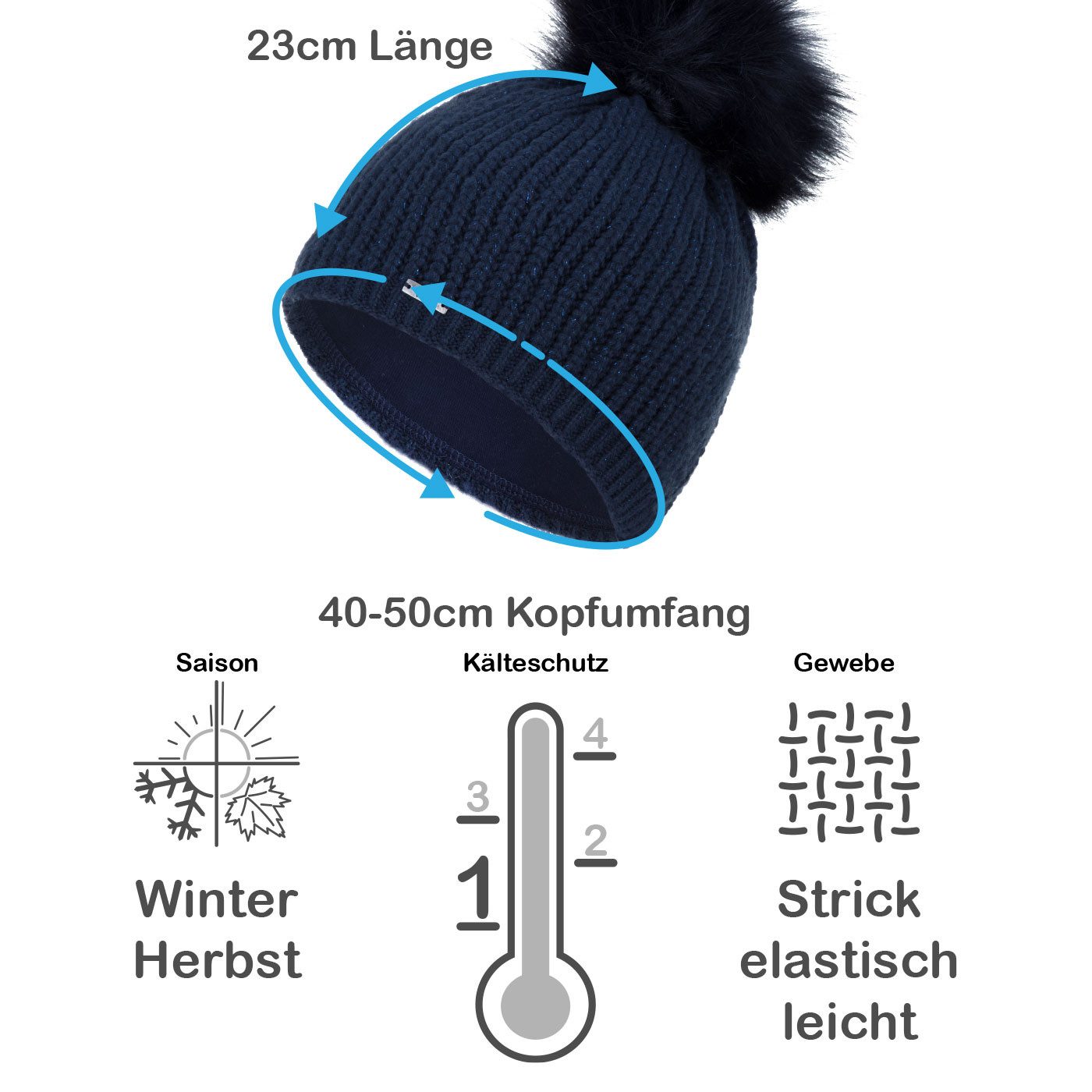 Faera Bommelmütze (1-St) Damen Bommelmütze Wintermütze gefüttert leichter Glitzer Fleecefutter