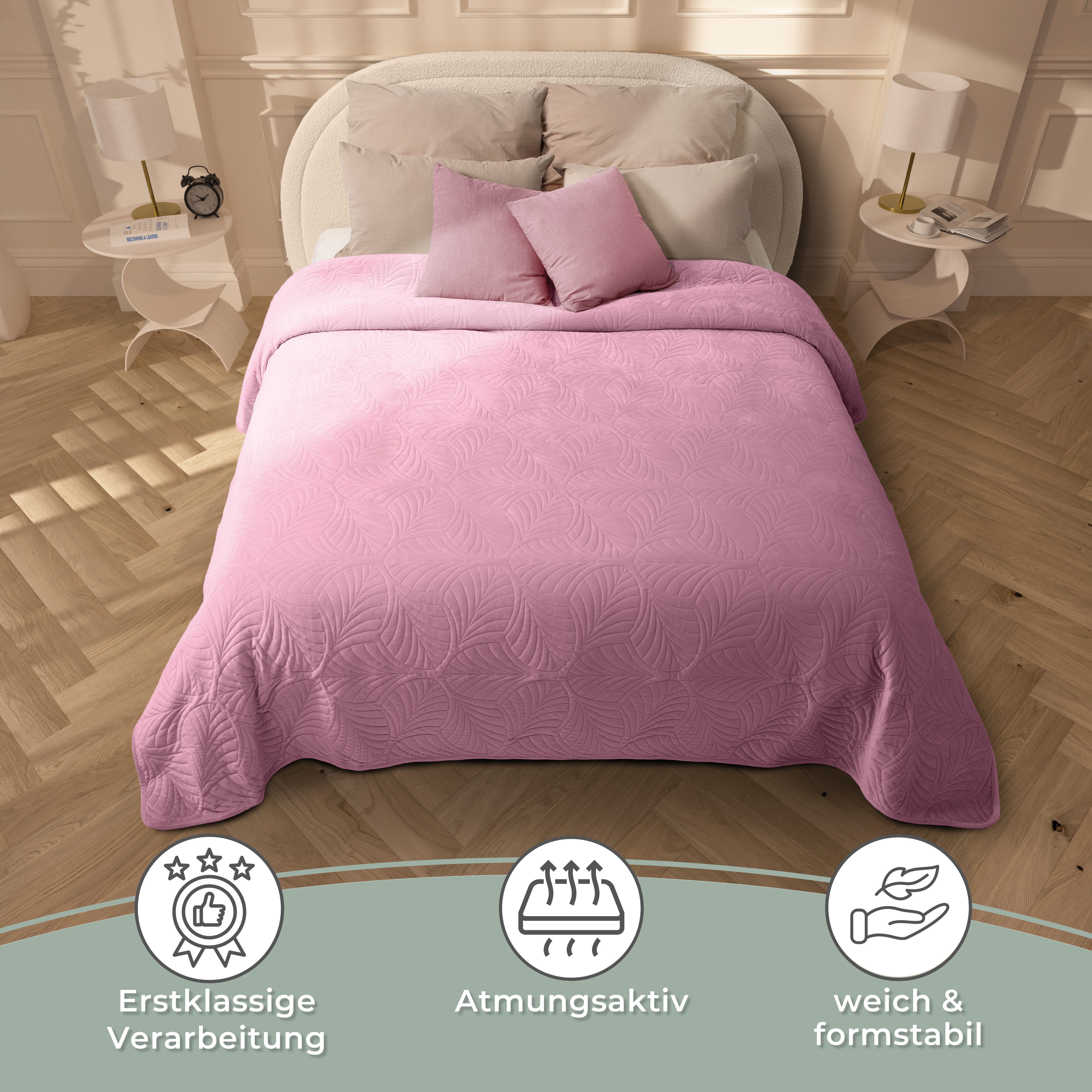 Gräfenstayn Tagesdecke Gräfenstayn Premium Tagesdecke mit nahtloser Steppung & Blatt-Design, Gräfenstayn Premium Tagesdecke mit nahtloser Steppung & Blatt-Desig – Bild 4 von 5