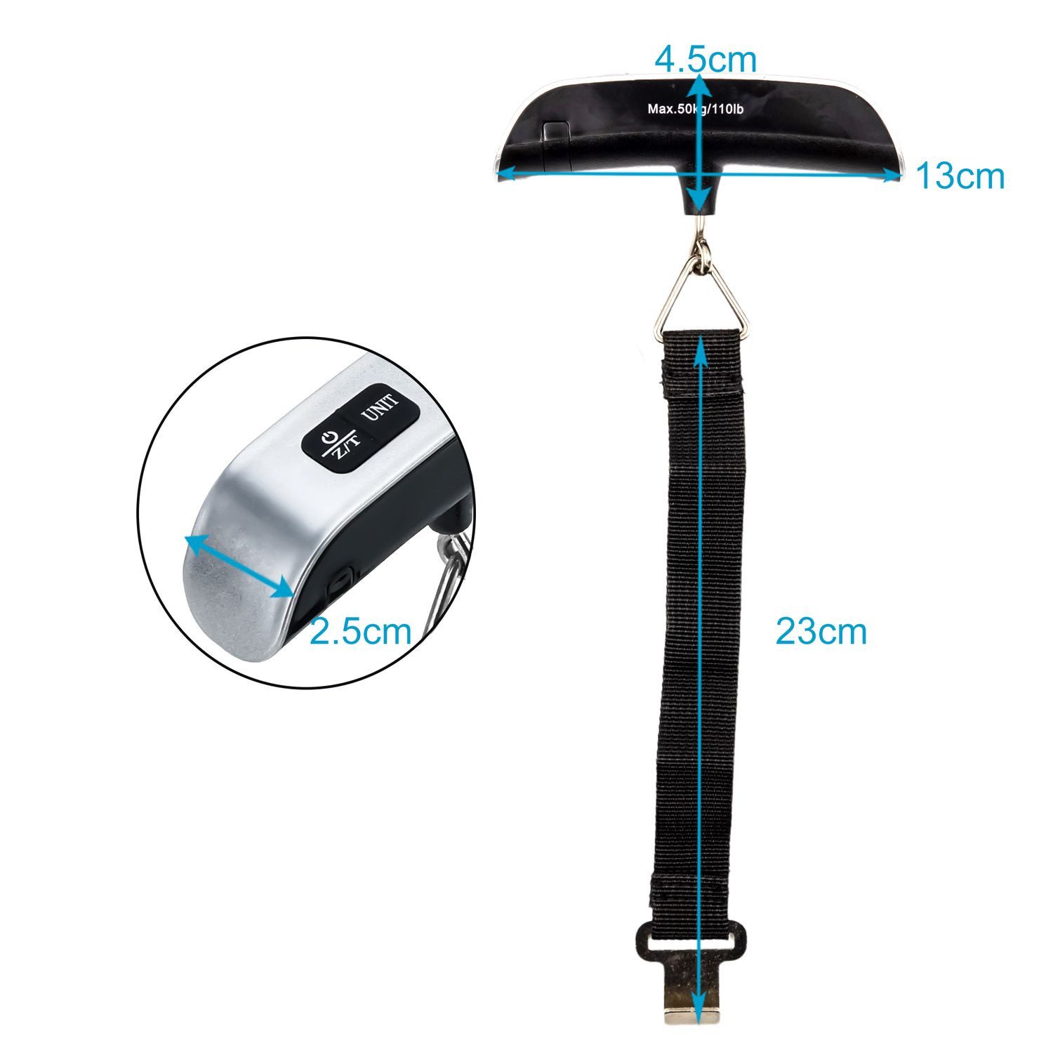 Intirilife Kofferwaage, Tragkraft 50 kg, (1-tlg), Digitale Kofferwaage Elektronische Gepäckwaage Handwaage