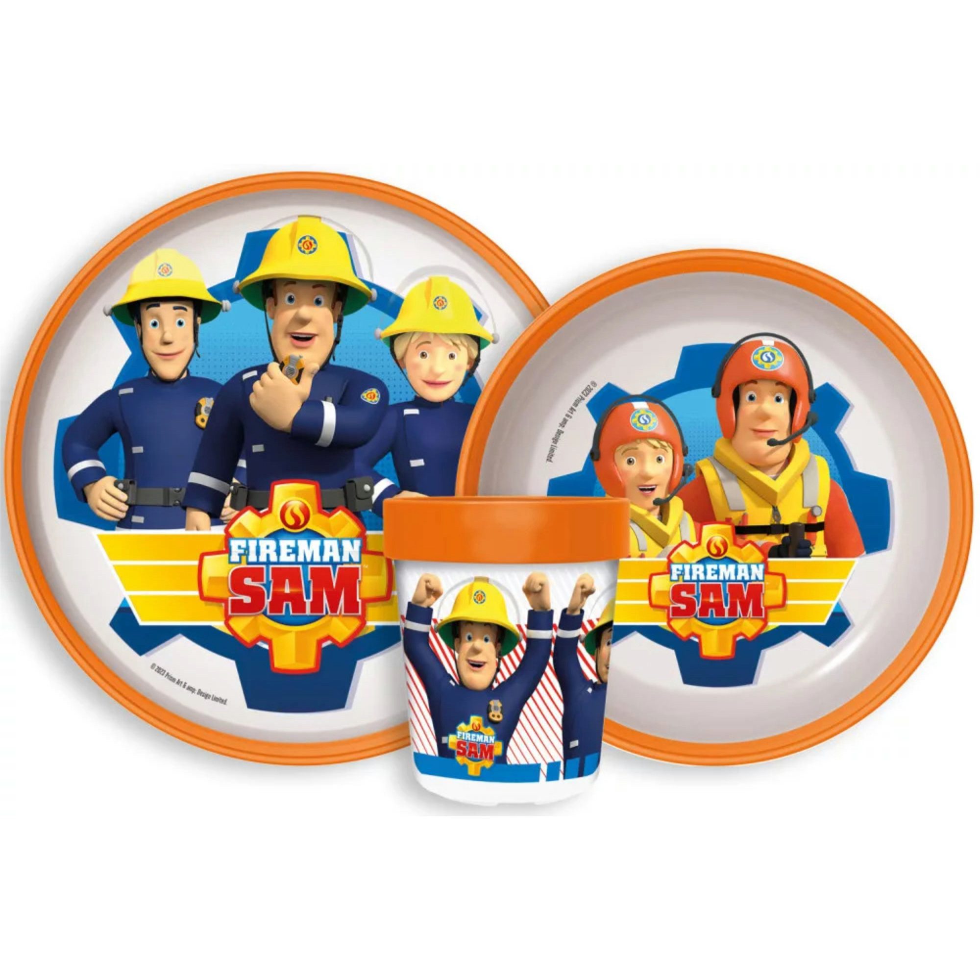 Fireman Sam Kindergeschirr-Set Feuerwehrmann Sam Kinder Anti Rutsch Geschirr-Set 3 tlg (3-tlg), 1 Personen, Becher Teller Schüssel