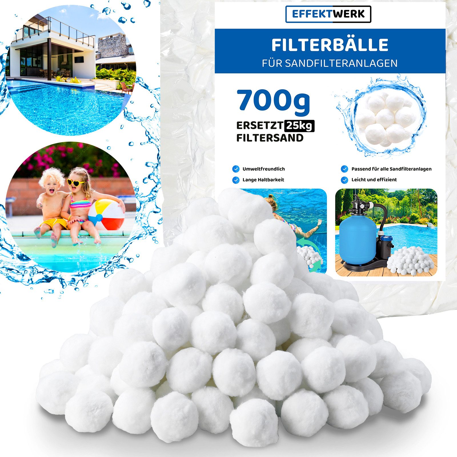 TLGREEN Sandfilteranlage, 700g Filterballs,Poolreiniger,Ersetzt 25kg Filtersand