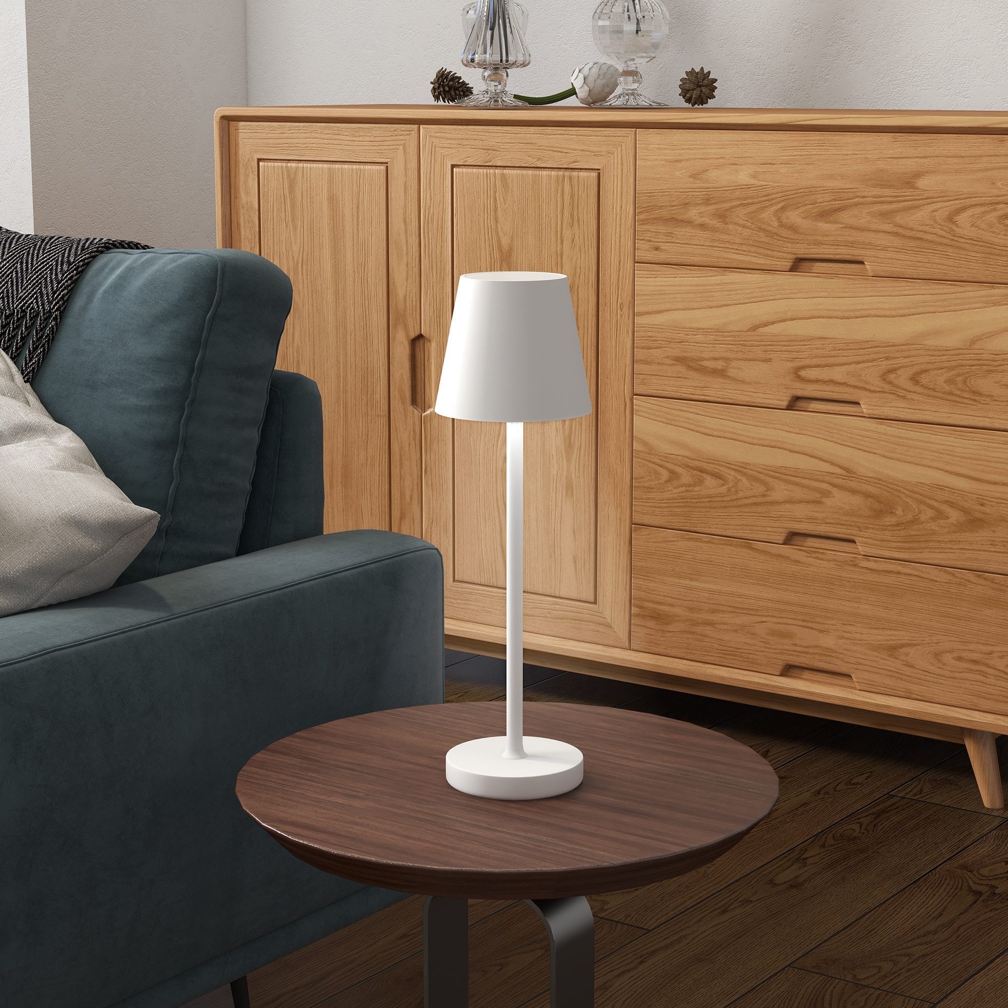 HOMCOM Tischleuchte mit LED-Leuchten, Wiederaufladbare Tischlampe, 3 Farben, Leuchtmittel wechselbar, für Schlafzimmer, Wohnzimmer, Weiß