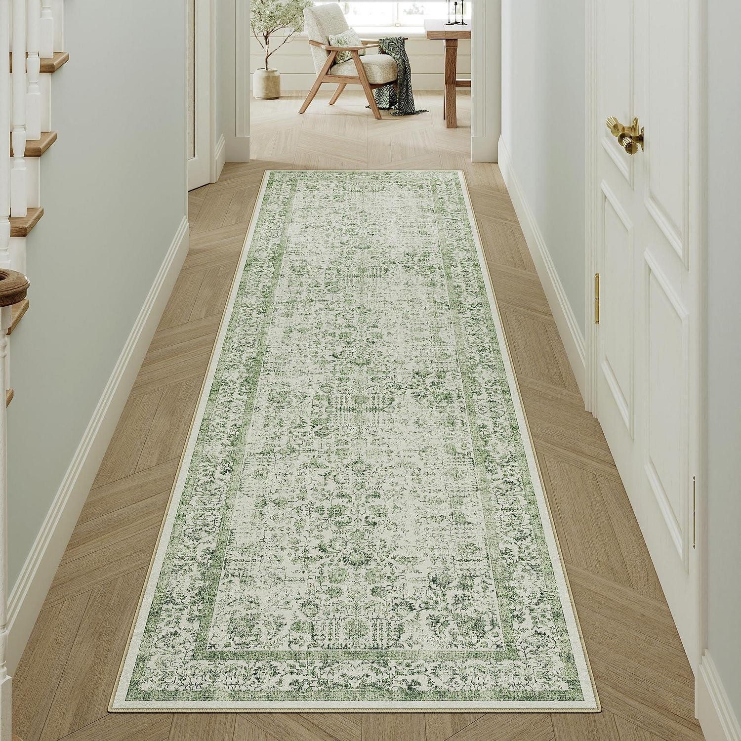 LuxusKollektion Läufer Läufer Grün Vintage 60x180cm Waschbar, rechteckig, Höhe: 5 mm