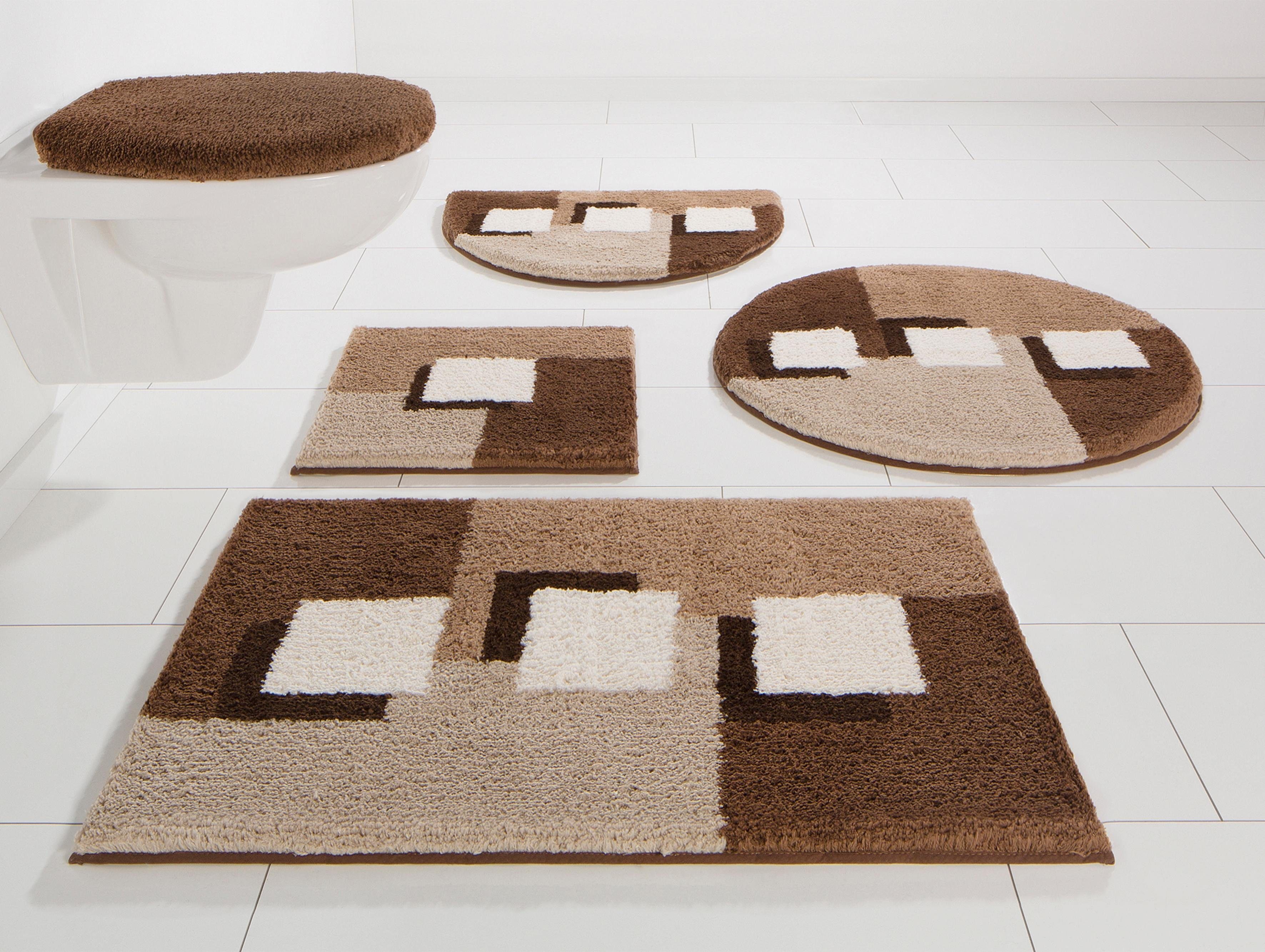 my home Badematte Ada, Badvorleger, Badezimmer Teppich, Höhe 21 mm, rutschhemmend beschichtet, fußbodenheizungsgeeignet, schnell trocknend, strapazierfähig, Polyester, quadratisch, Badteppich, Badematten auch als 3 teiliges Set erhältlich