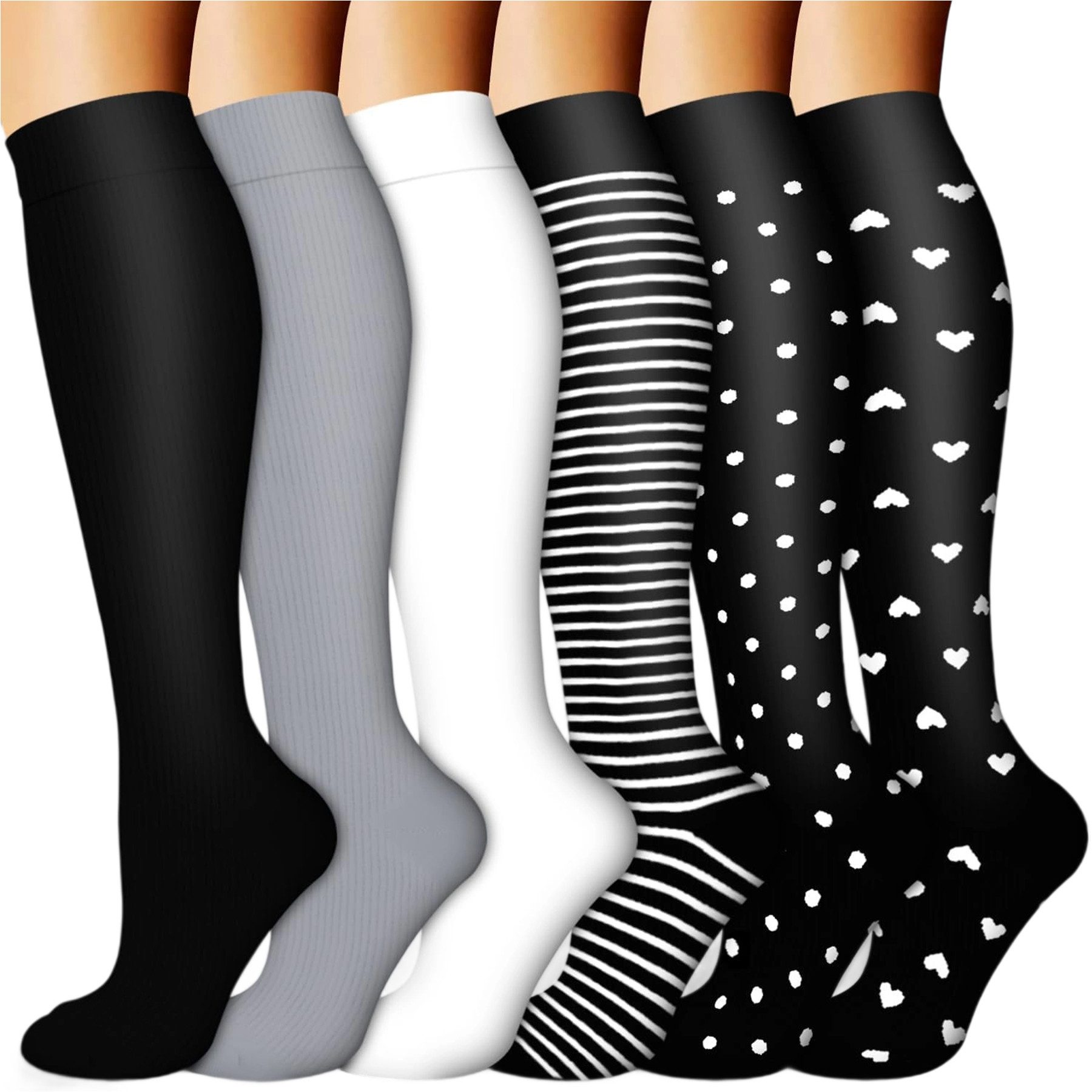 Mutig Kompressionsstrümpfe 6 Paar Reisestrümpfe, Sportsocken für Damen und Herren (ideal für Laufen, Reise, Flug, Alltag)
