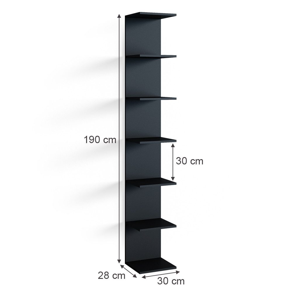 Vicco Bücherregal Paolo, Schwarz, 30 x 190 cm, 1-tlg.
