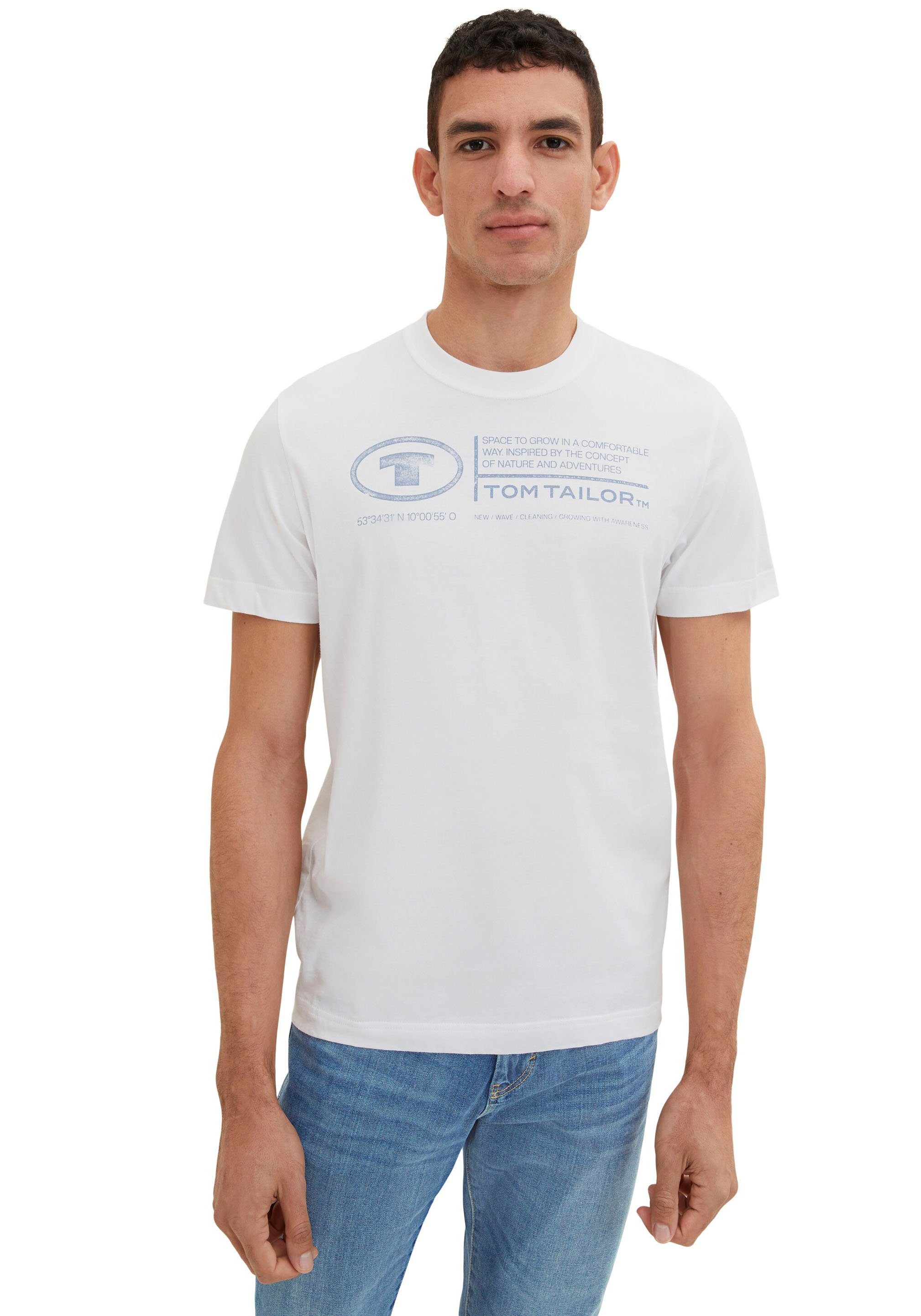 Tom TAILOR Tailor Print-Shirt TOM T-Shirt Herren Frontprint weiß
