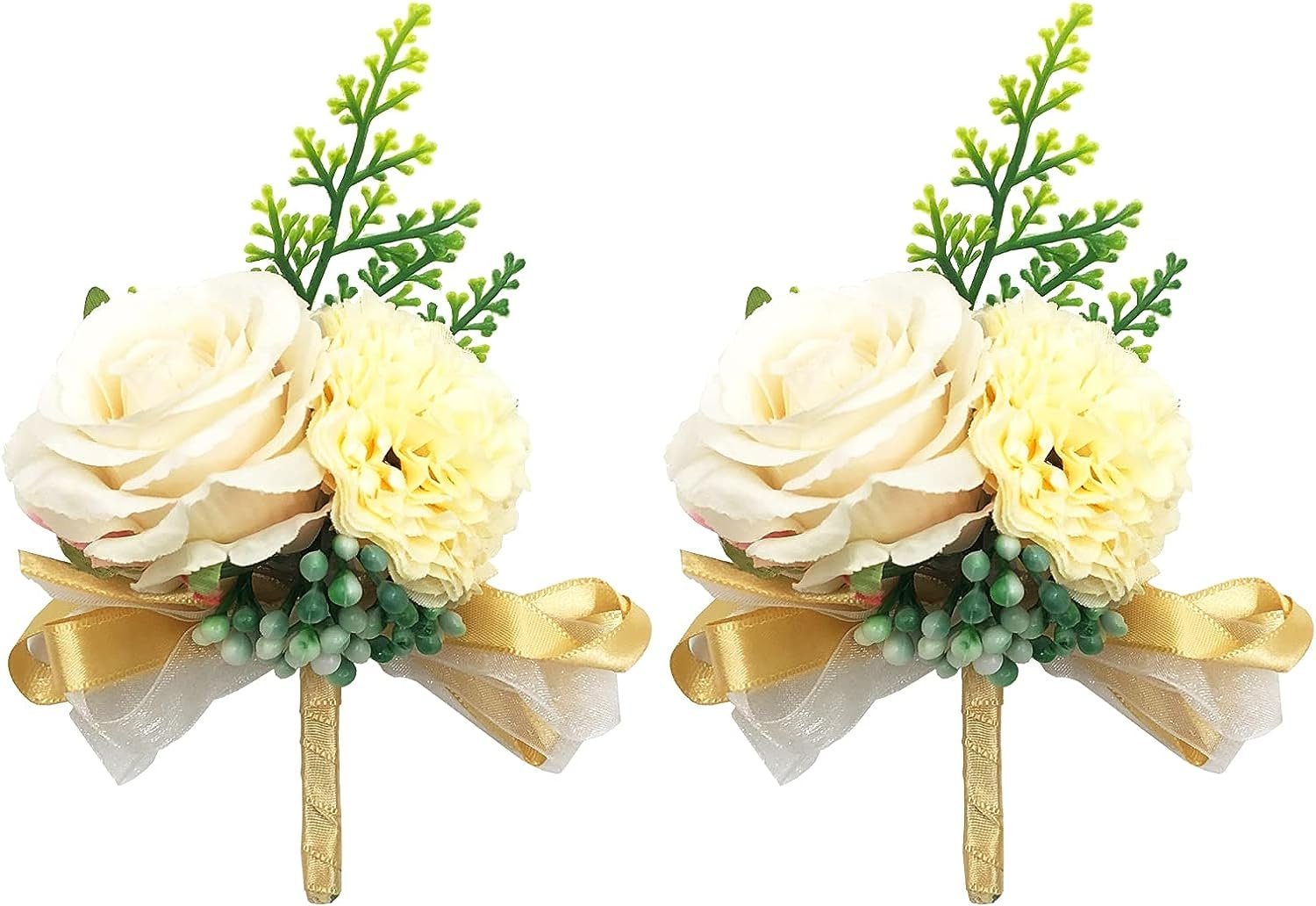 WaKuKa Ansteckblüte 2-teilige Hochzeit Rose Corsage Set für Braut und Bräutigam (2-tlg)