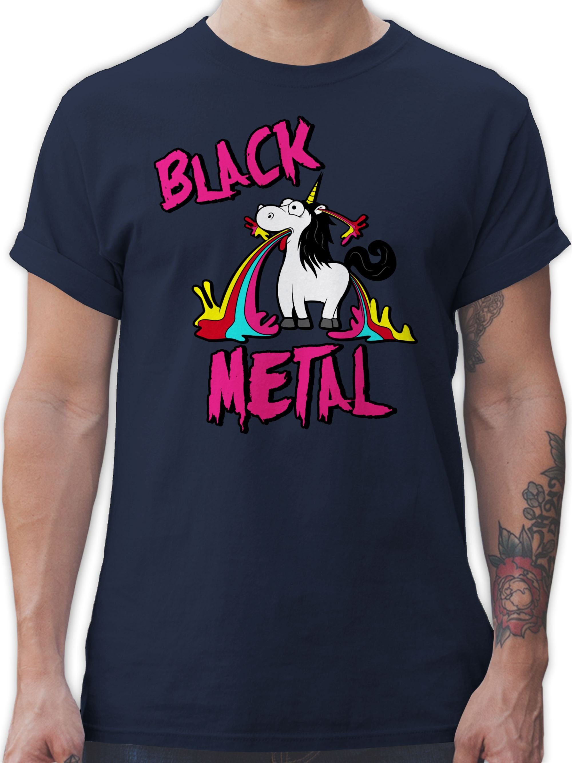 Shirtracer T-Shirt Black Metal Einhorn Einhorn Geschenk 2 Navy Blau