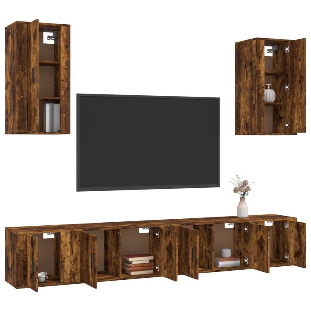 furnicato Holzwerkstoff Räuchereiche TV-Schrank 6-tlg. TV-Schrank-Set