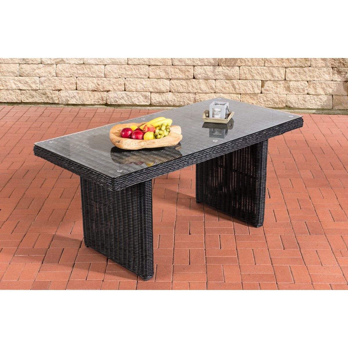 CLP Esstisch Gartentisch Terrassentisch Speisetisch (Spar-Set, 1-St., 160 x 80 x 74 cm robust), UV-beständiges Polyrattan, Klarglasplatte, rostfrei