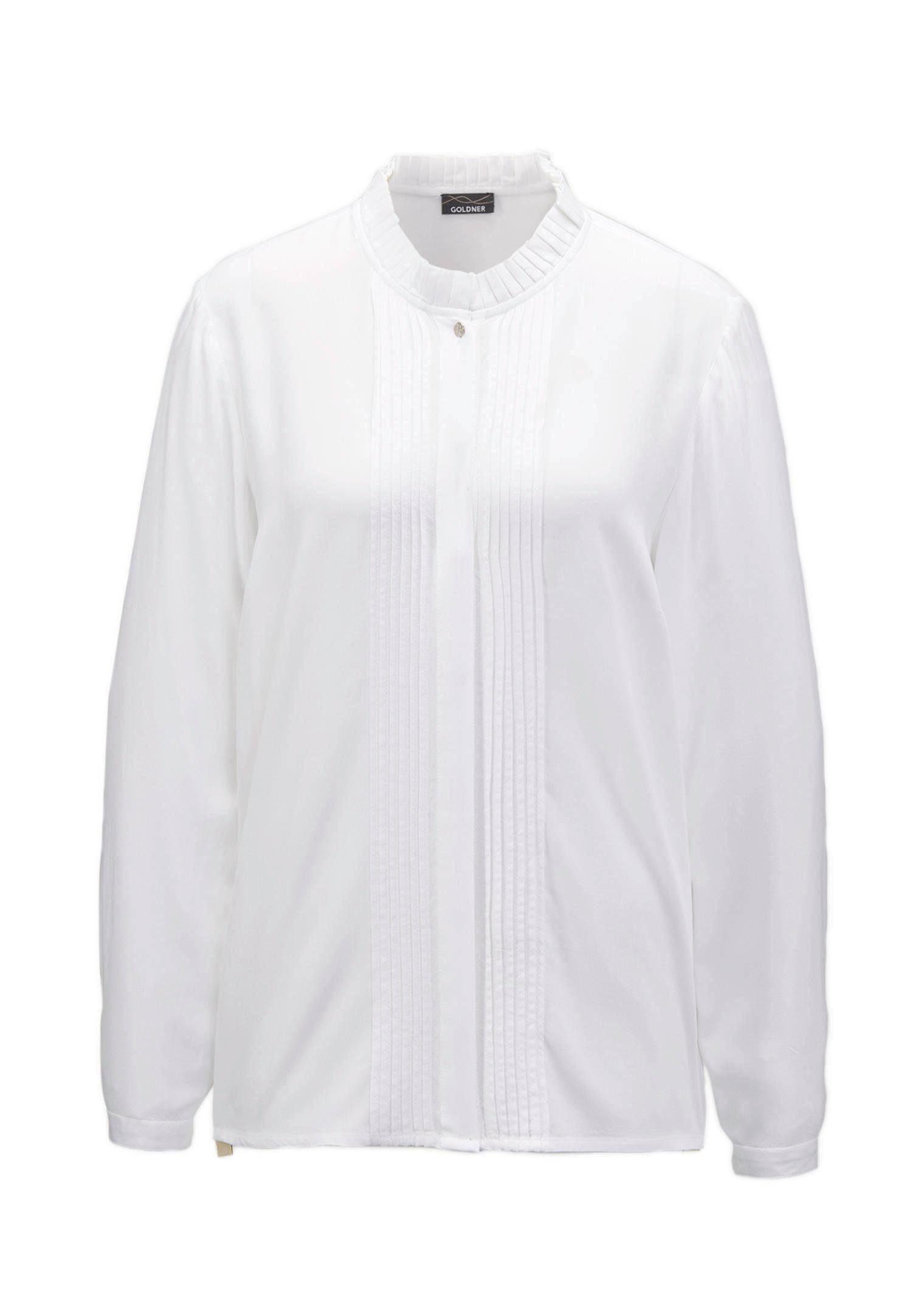 GOLDNER Langarmbluse Elegante Viskosebluse mit Stehkragen Blusenshirt mit Fältchen, Biesen, Knopfleiste und Langarm
