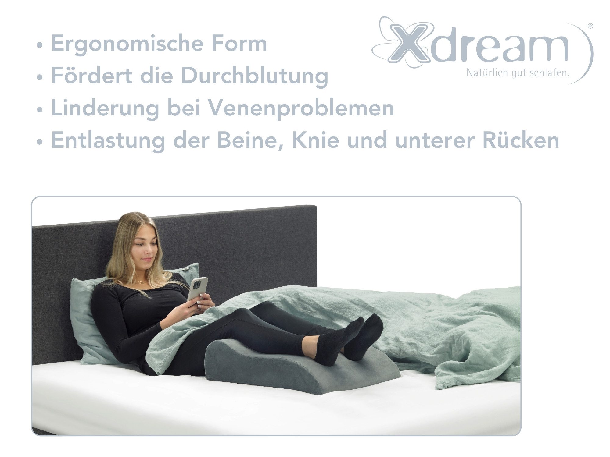 XDREAM Venenkissen zur Hochlagerung der Beine, ergonomisch geformt, 1-tlg., Funktionskissen, Lagerungskissen, Beinkissen, stützend und entlastend