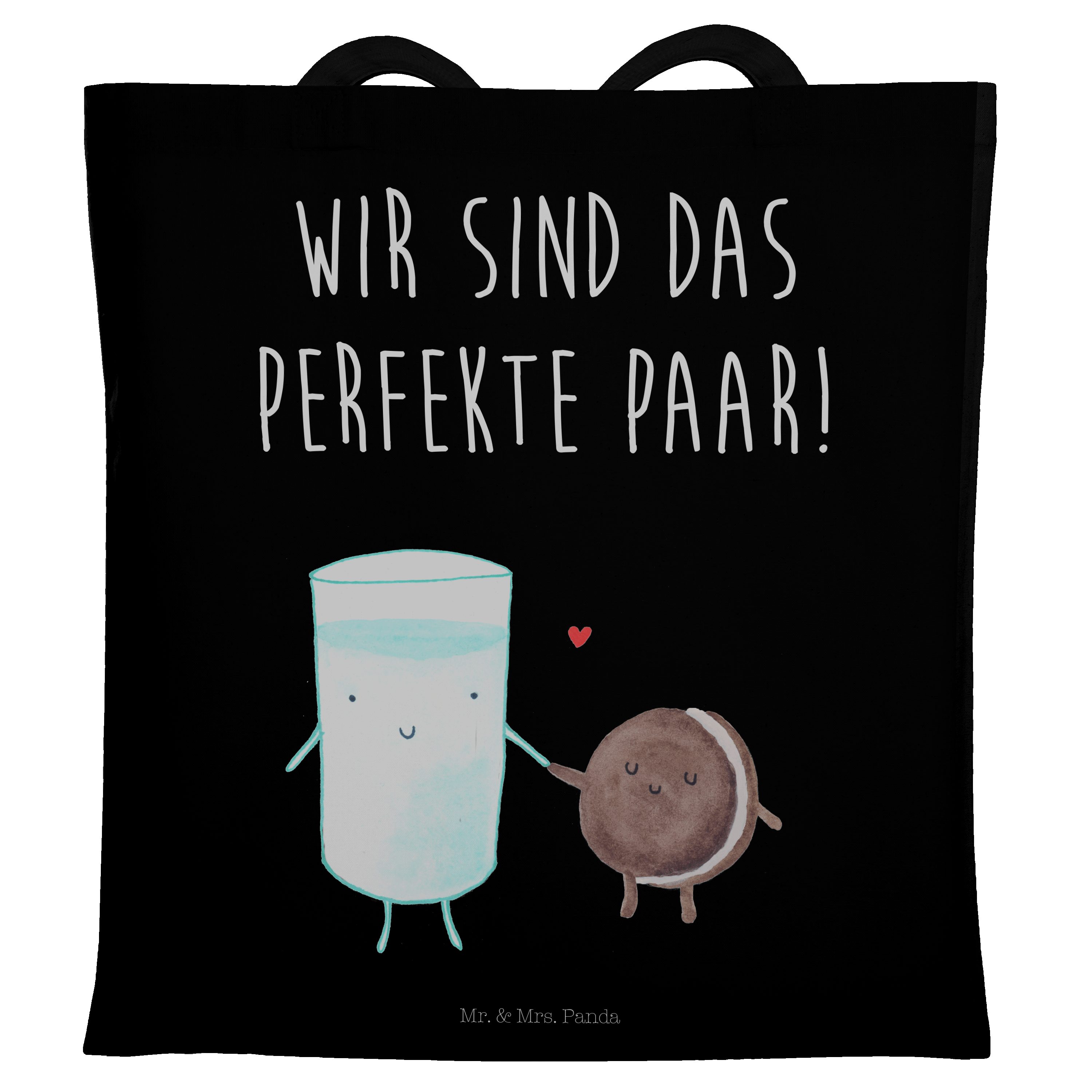 Mr. & Mrs. Panda Tragetasche Milch & Keks - Schwarz - Geschenk, Gute Laune, Einkaufstasche, romant (1-tlg)