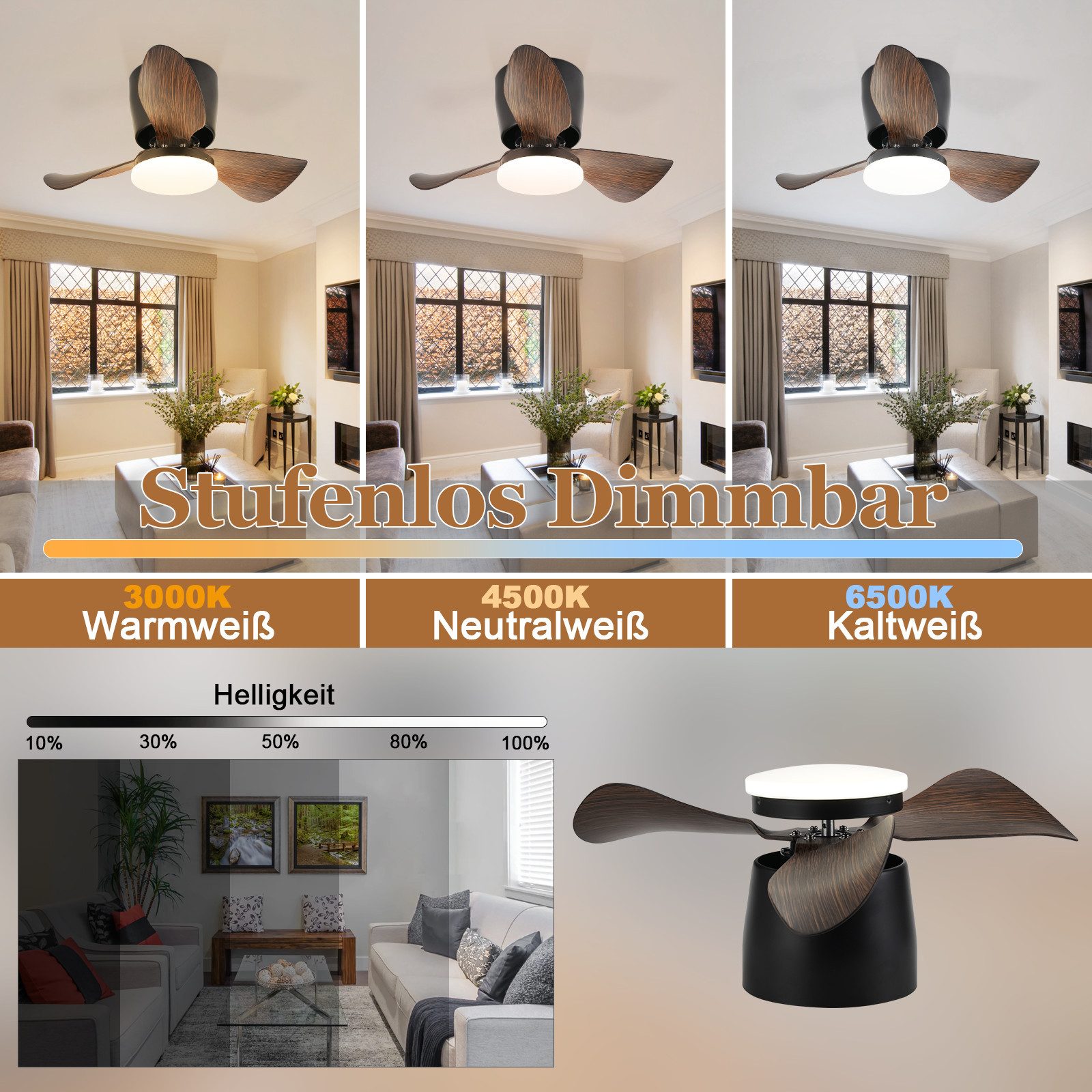 ZMH Deckenventilator mit Beleuchtung Leise 70CM günstig online kaufen