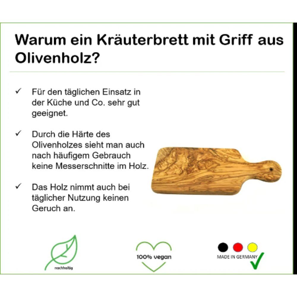 Olivenholz-erleben Kräuterschneidebrett mit Griff, aus echtem Olivenholz ca. 23 x 10 cm, Olivenholz, (1-St), Ein hochwertiger Alltagsbegleiter – praktisch, schö – Bild 5 von 5