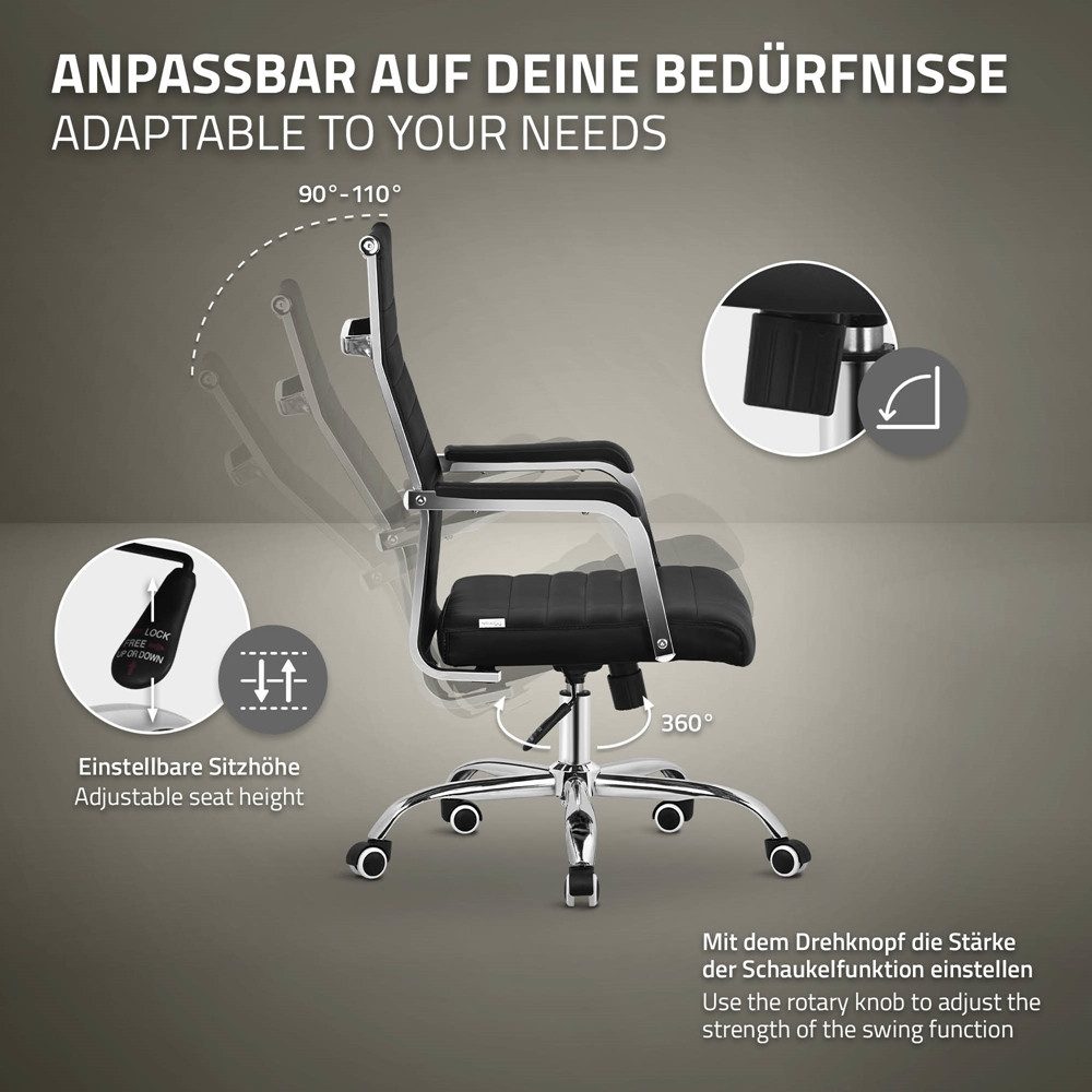 ML-DESIGN Bürostuhl Schreibtischstuhl ergonomisch mit Armlehnen Wippfunktion 360° drehbar, Computerstuhl Schwarz mit Rollen Gaming-Stuhl Drehstuhl Chefsessel – Bild 4 von 5