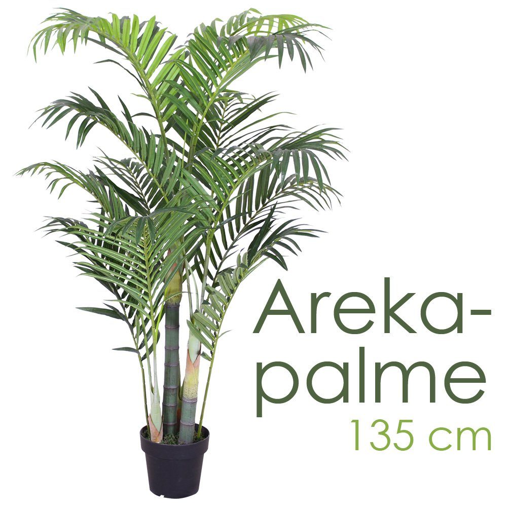 Kunstpalme Palmenbaum Palme Arekapalme Künstliche Pflanze Kunstpflanze 135cm, Decovego, Höhe 135 cm