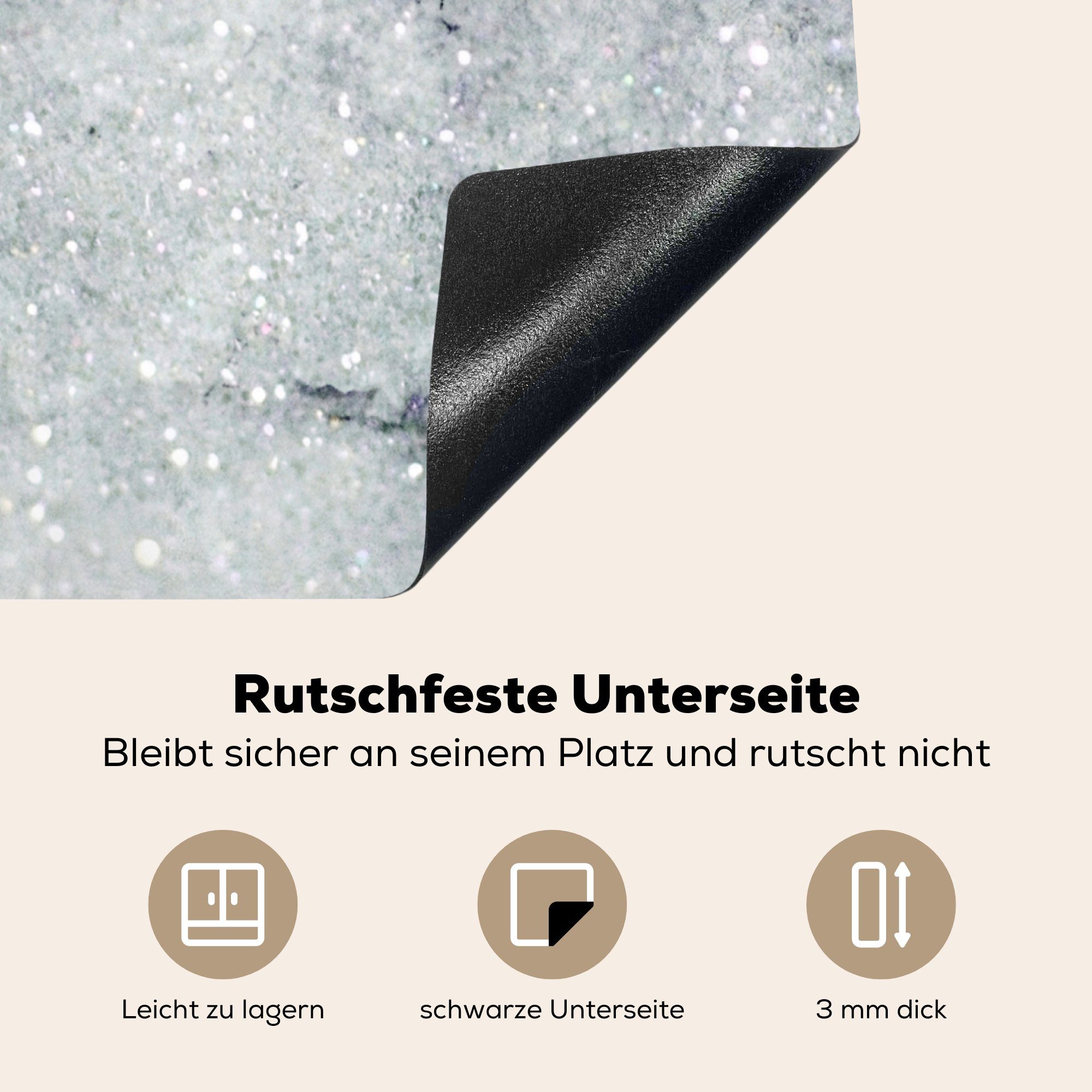 Herdblende-/Abdeckplatte 59x52 küche, tlg), für Luxus Ceranfeldabdeckung - Induktionsmatte (1 Vinyl, Glitzer, die Marmor - cm, MuchoWow