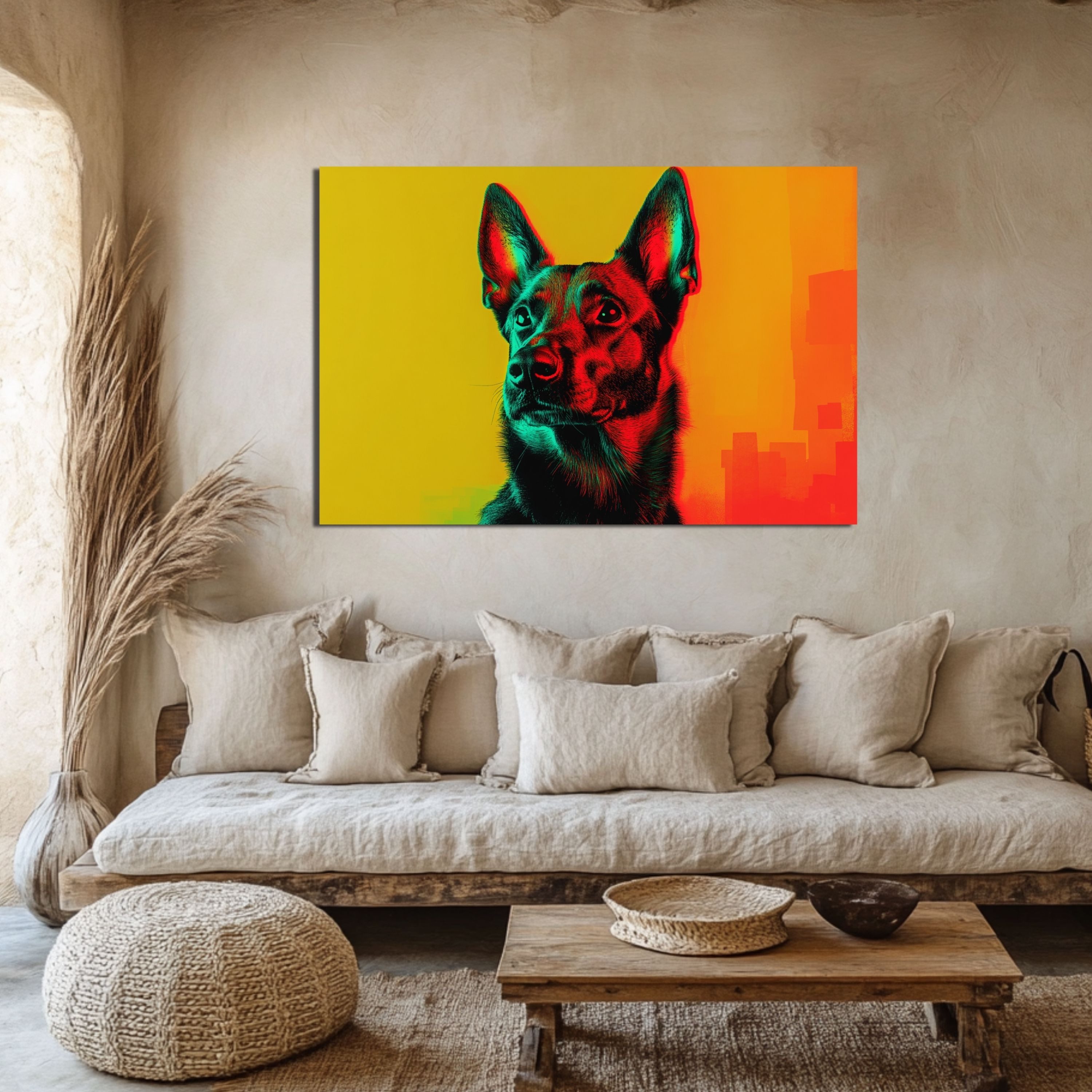 DARO Design Leinwandbild Modern Abstrakt Wandbilder XXL Wandbild Wand Deko Leinwand Bilder, (Malinois Warhol Glitch - Bild groß Wohnzimmer Schlafzimmer Küche Esszimmer Einteilig Querformat Fotodruck Leinwände Wanddeko Abstrakte Kunst Boho), 30x20cm