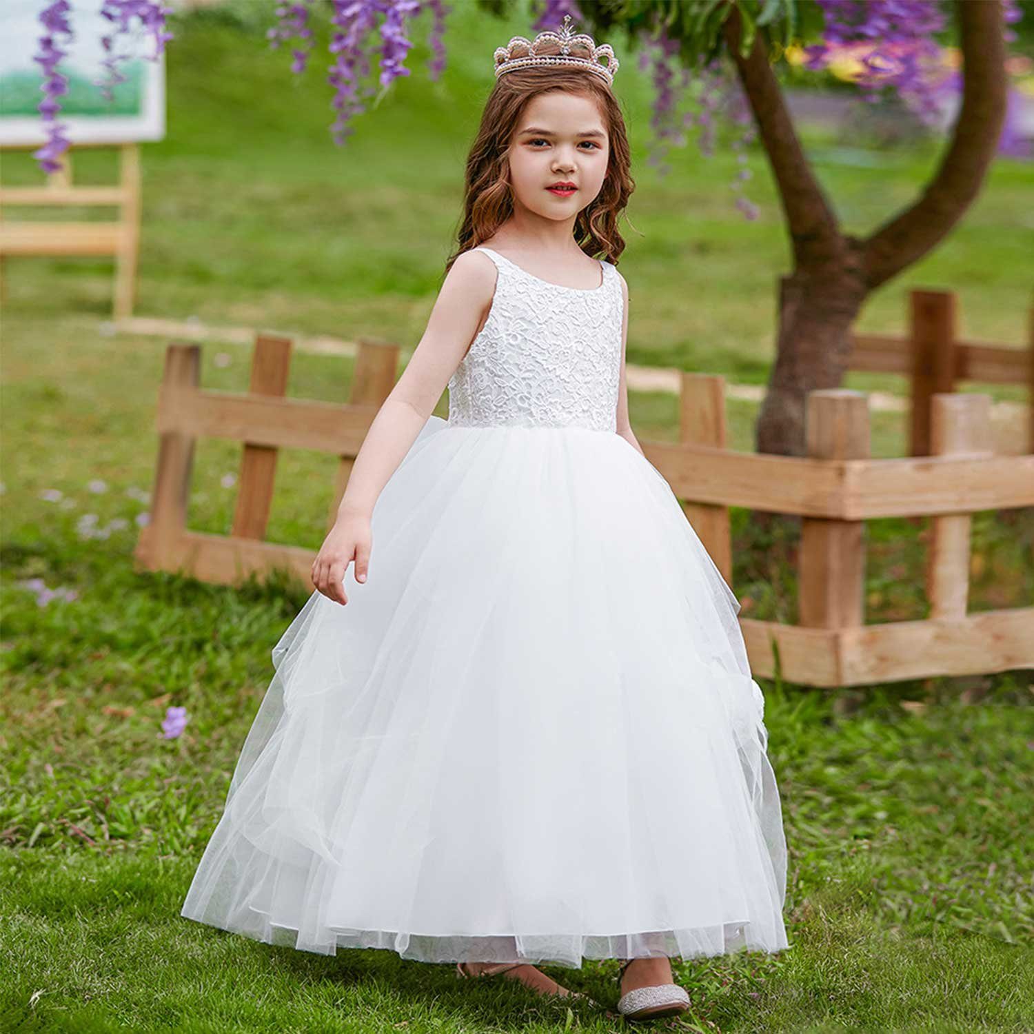 Daisred Partykleid Mädchenkleider Prinzessin Kleidung Kleider Weiß Performance