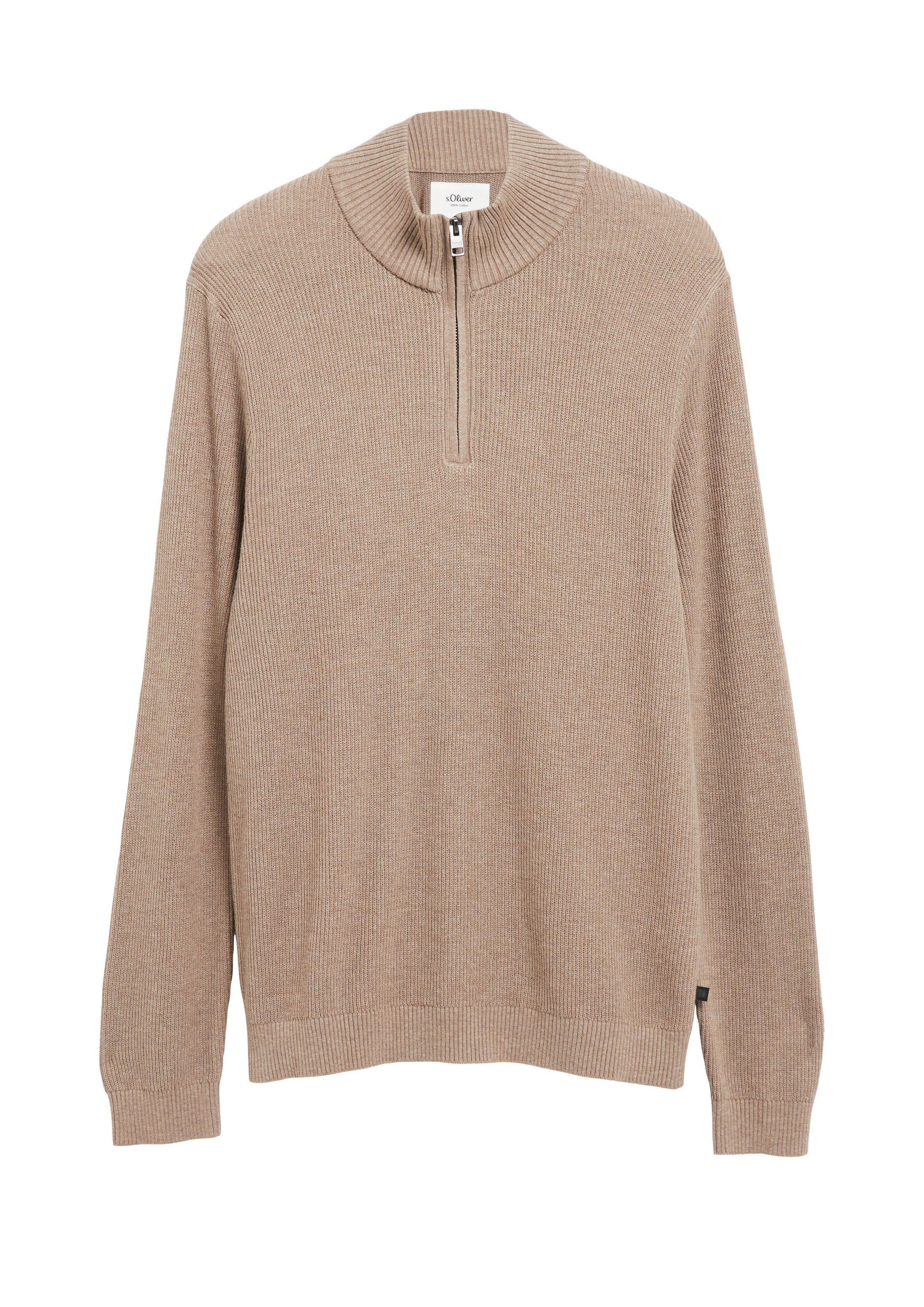 s.Oliver Longpullover Strickpullover Strukturierter Strickpullover mit Troyer-Kragen