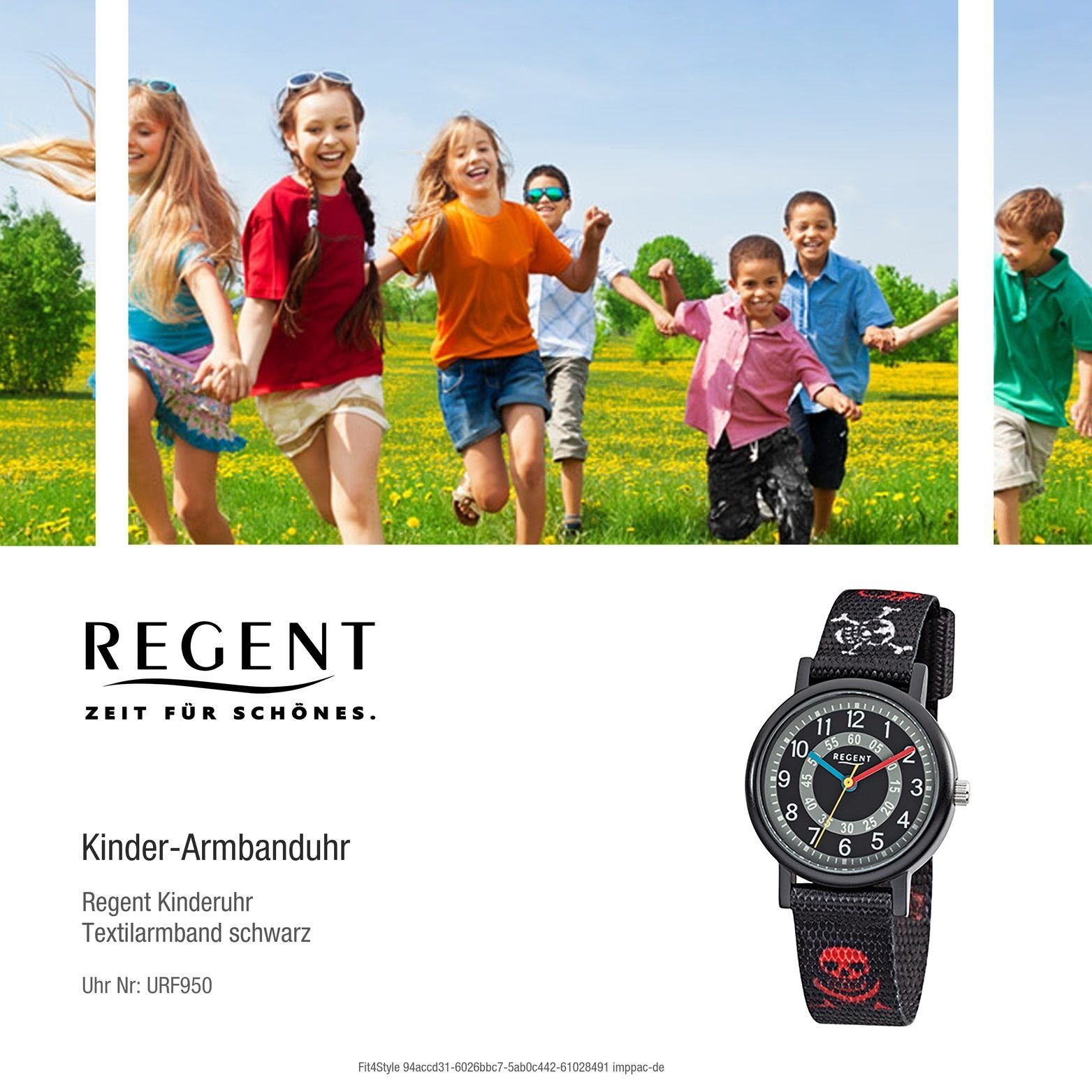 Kinder Kinderuhren Regent Quarzuhr D2URF950 Regent Textil Kinder Uhr F-950 Quarzuhr, Kinderuhr mit Textilarmband, rundes Gehäuse