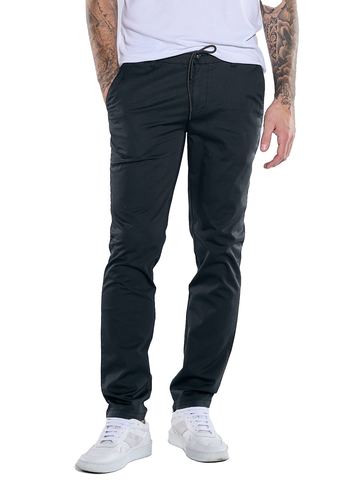 Chinohose Herren Chino mit Tunnelzug, Schwarz