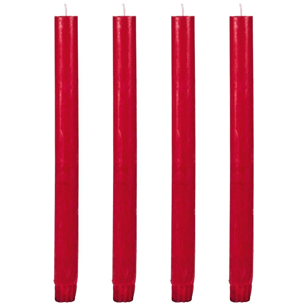 matches21 HOME & HOBBY Tafelkerze Stab-Kerzen 4er Set hochwertige Tafelkerzen Ø 2,3 x 27 cm rot, Glatte Tisch-Kerzen als Advent, Weihnachten und Kerzenhalter TIschdeko