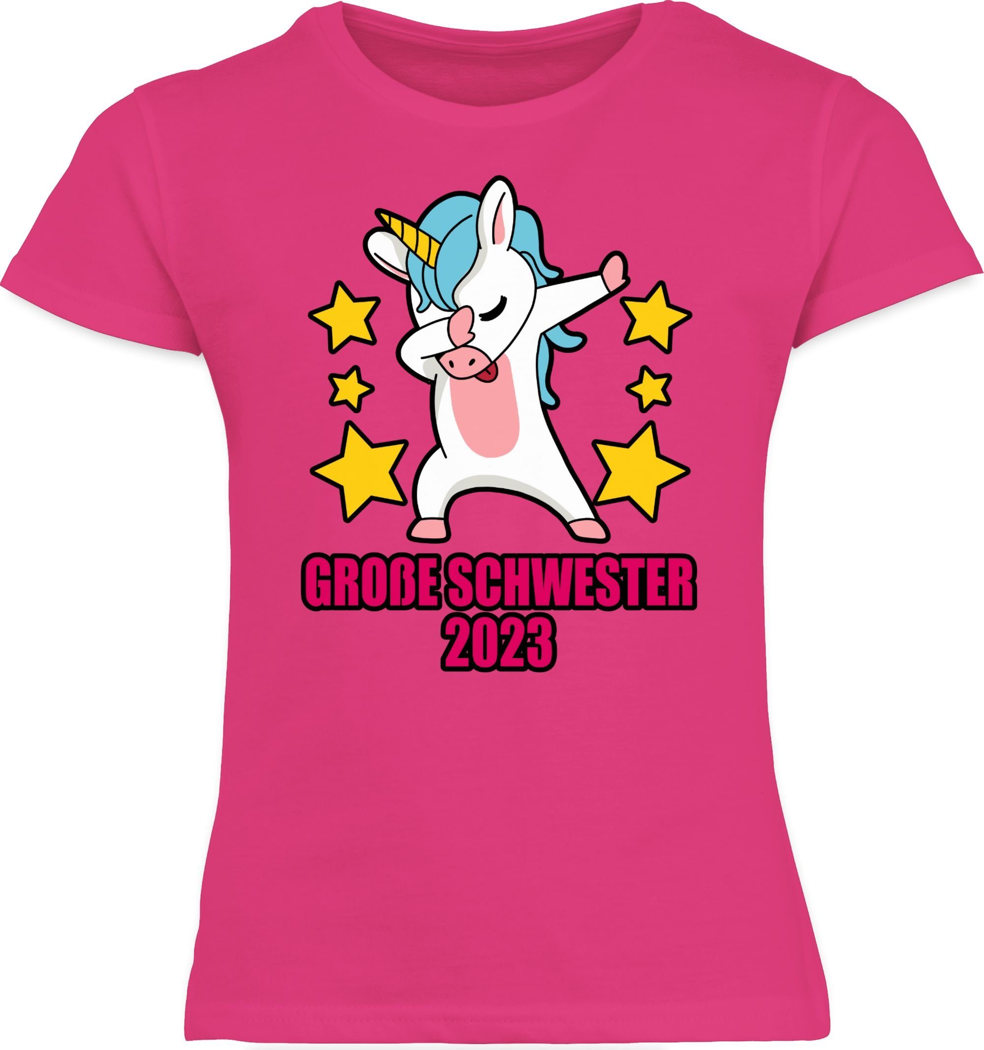 Shirtracer T-Shirt Große Schwester 2023 Geschenk Geschwister Einhorn Fuchsia Dabbendem Schwester 1 mit