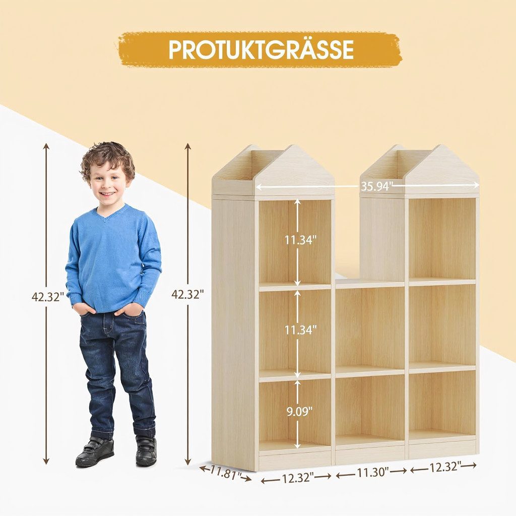 GarveeMore Kinderregal mit 8 Fächern für Kinder,Burgdesign Spielzeugtruhe,9 günstig online kaufen