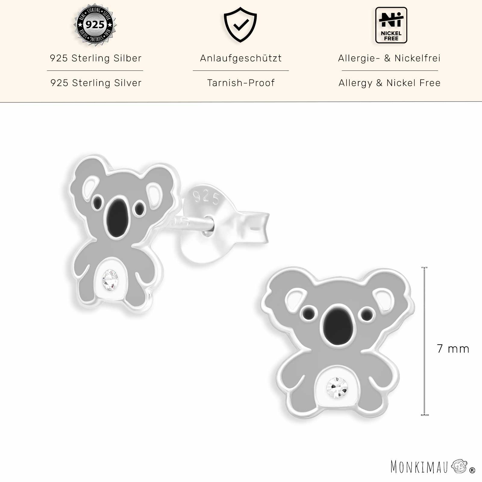 Monkimau (Packung) Paar 925 Ohrringe Koala Ohrstecker Silber aus
