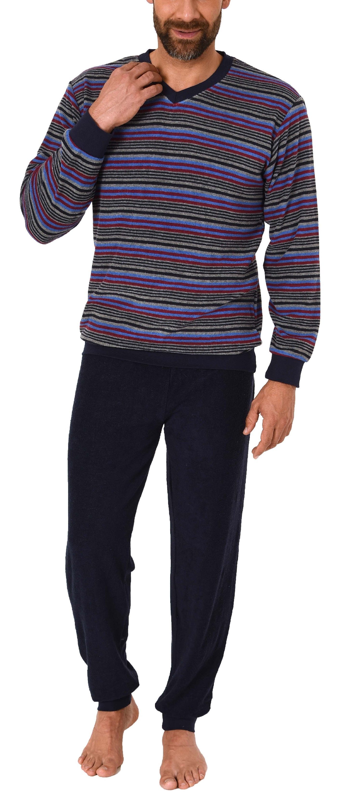 Normann Pyjama Herren Frottee Schlafanzug mit Bündchen in Streifenoptik - 2 günstig online kaufen