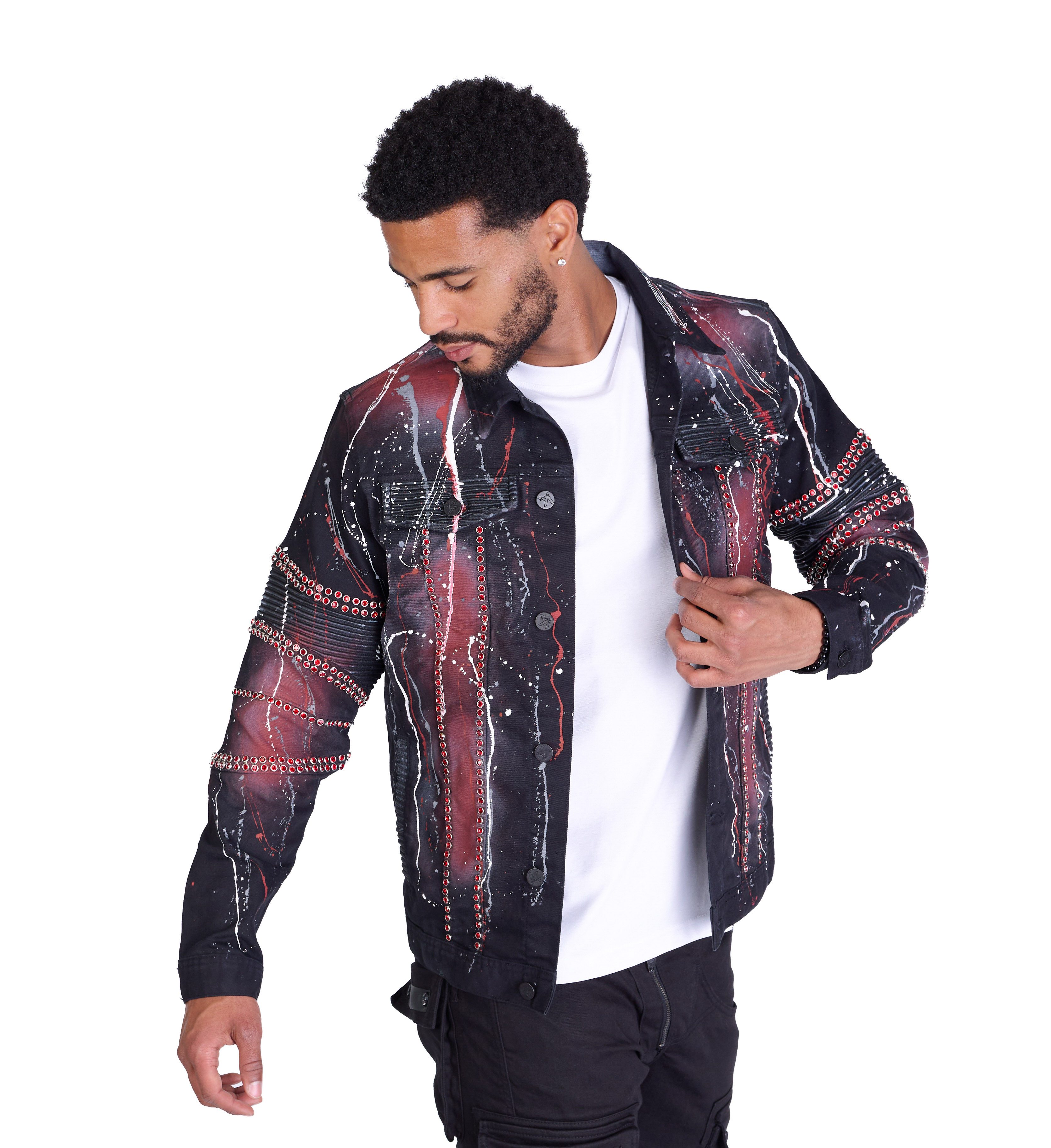 KINGZ Jeansjacke KINGZ Herren Jeansjacke mit Totenkopf Schwarz M Totenkopf, Batik Waschung