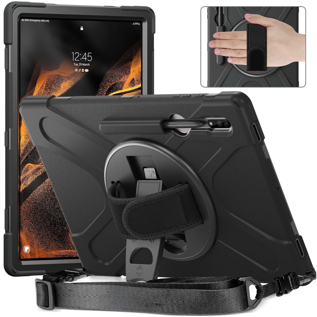 Tablet-Hülle Für Samsung Galaxy Tab S10 / S9 / S8 Ultra Outdoor Hybrid 360 Schwarz