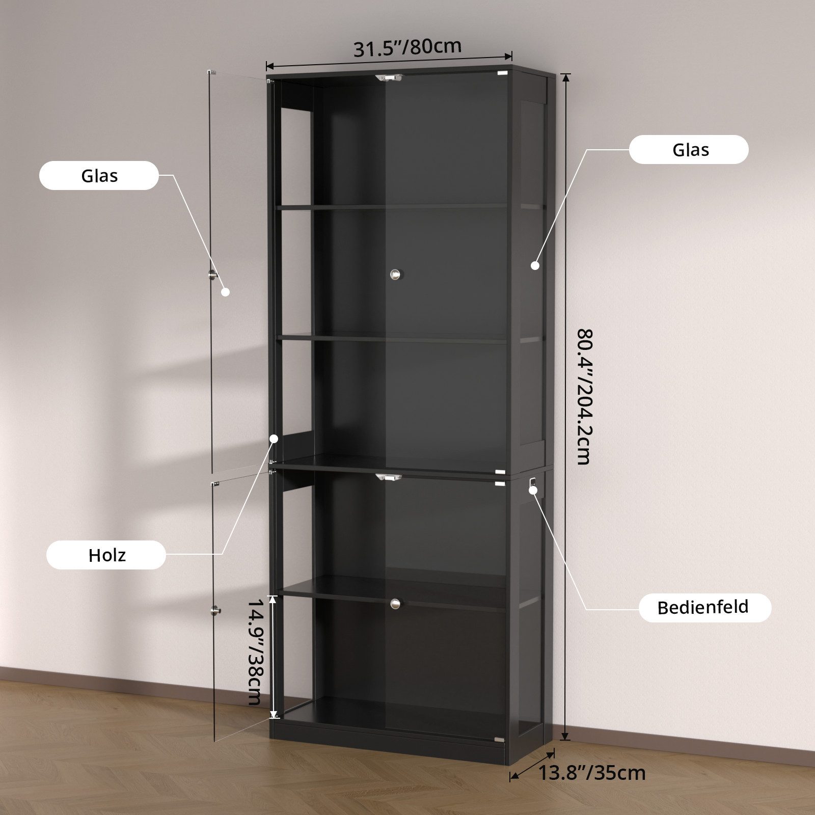 VOWNER Glasvitrine mit 3-Farben-LED - Bewegungssensor (1-St) 5 übereinander günstig online kaufen