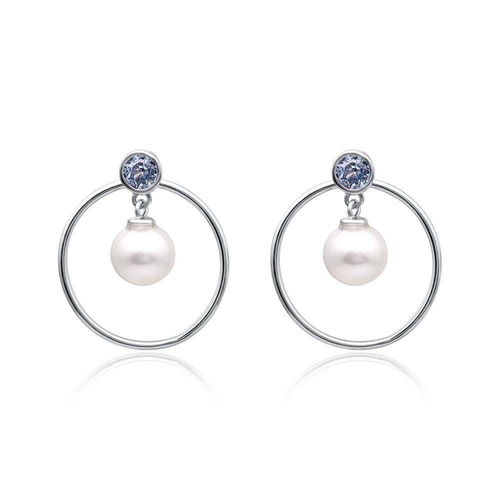 Perlenohrringe Kreis Design mit Süßwasserperle und blauen Zirkonia SE1084